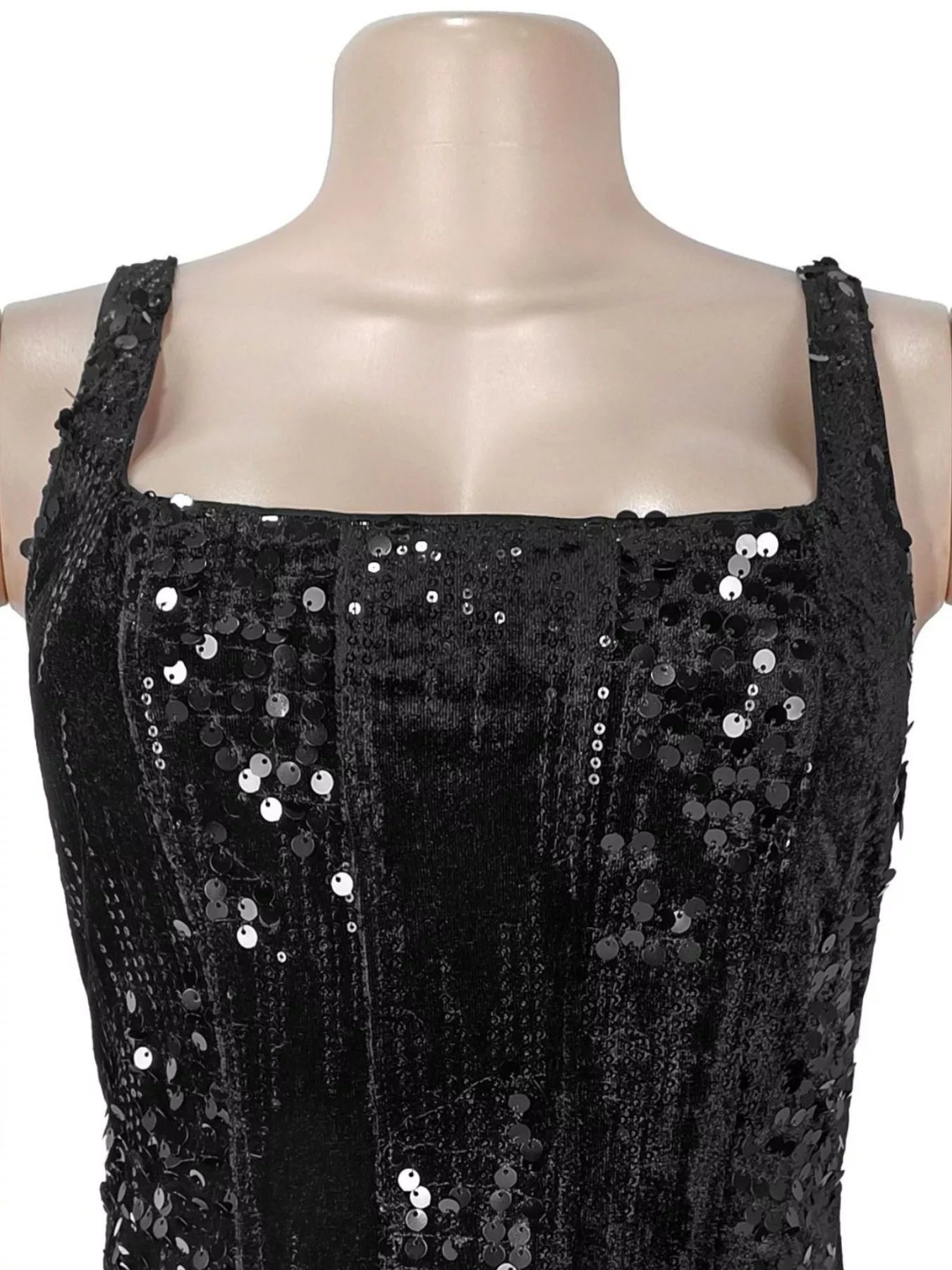 Sequin Ruffle Hem Maxi Dress
