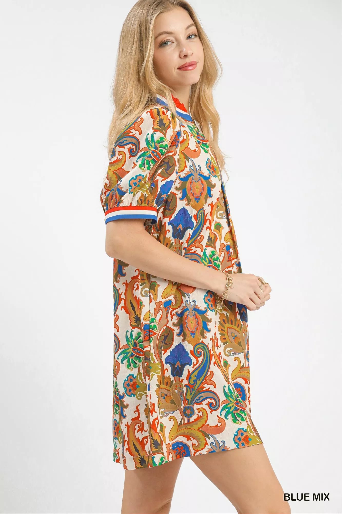 Umgee Jacquard Abstract Print Mini Dress