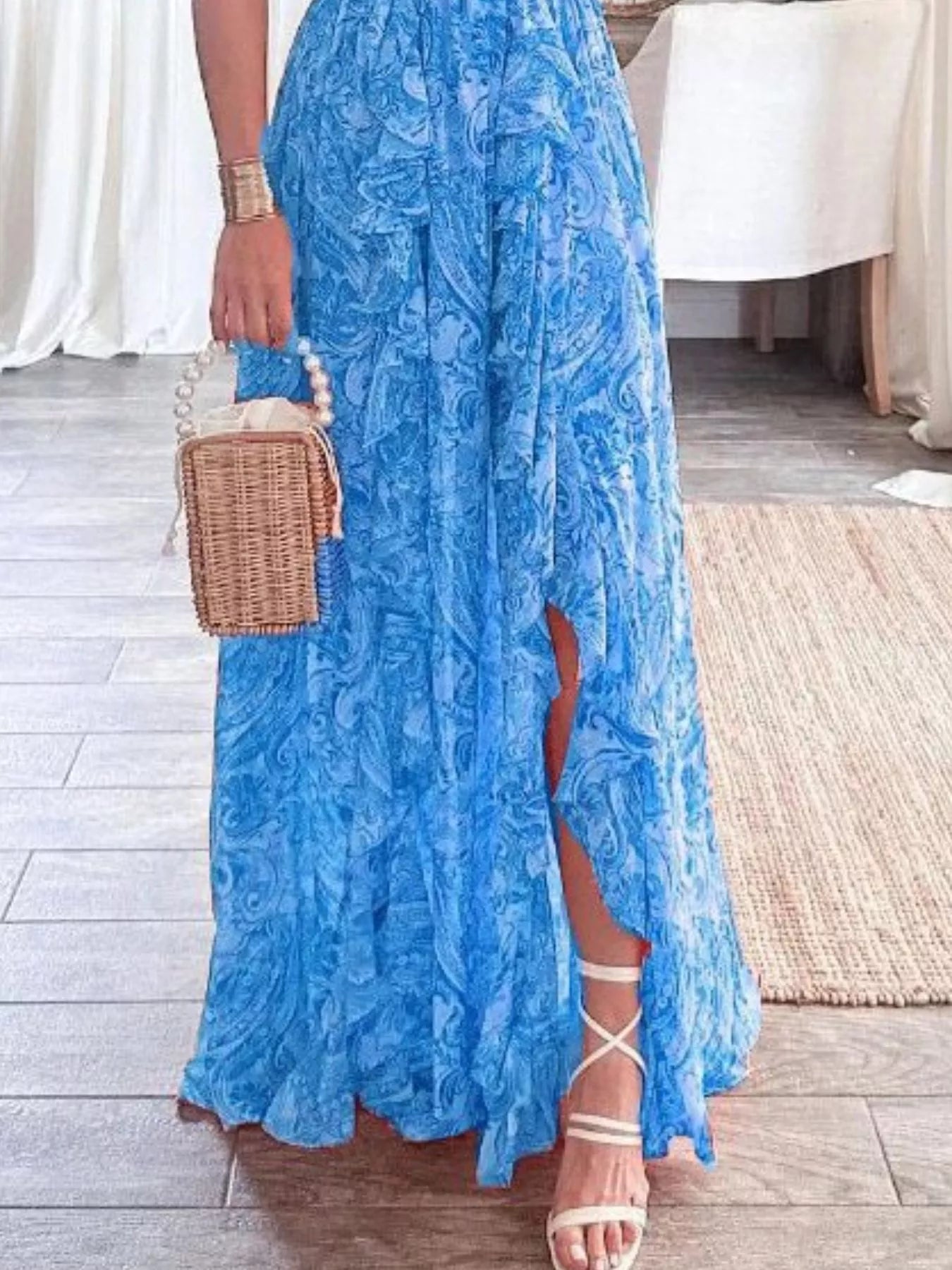 Full Size Ruffled Cutout V-Neck Maxi Dress Plus Size