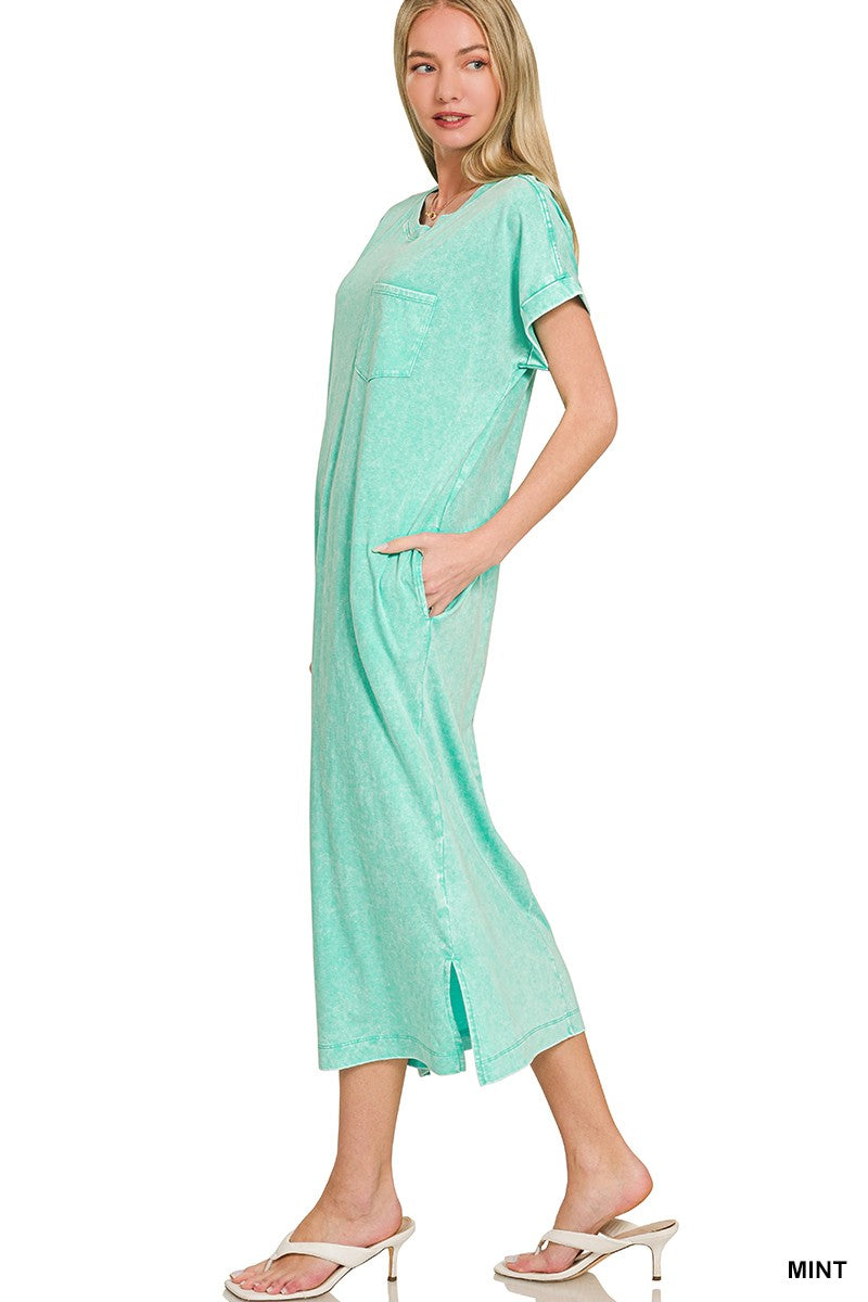 Zenana Washed Exposed Seam Short Sleeve T-Shirt Dress