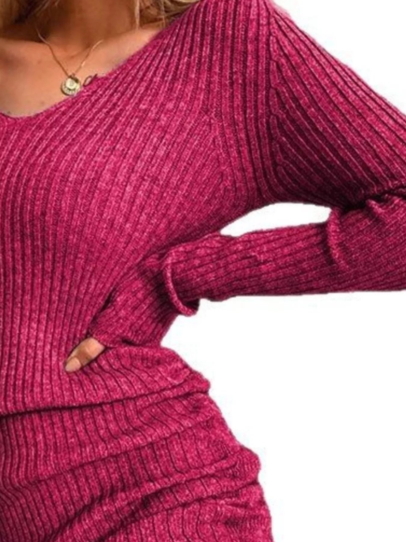 Full Size Ribbed Knit Drawstring Bodycon Sweater Dress Plus Size