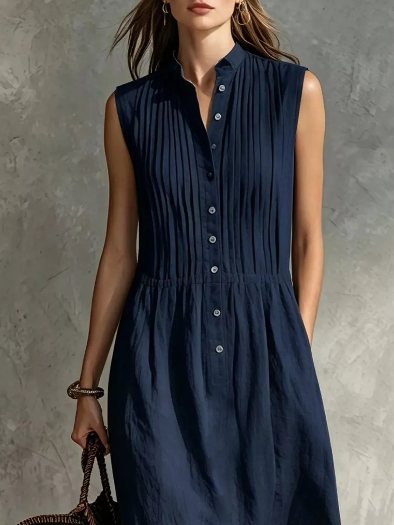 Full Size Sleeveless Button Front Midi Dress Plus Size
