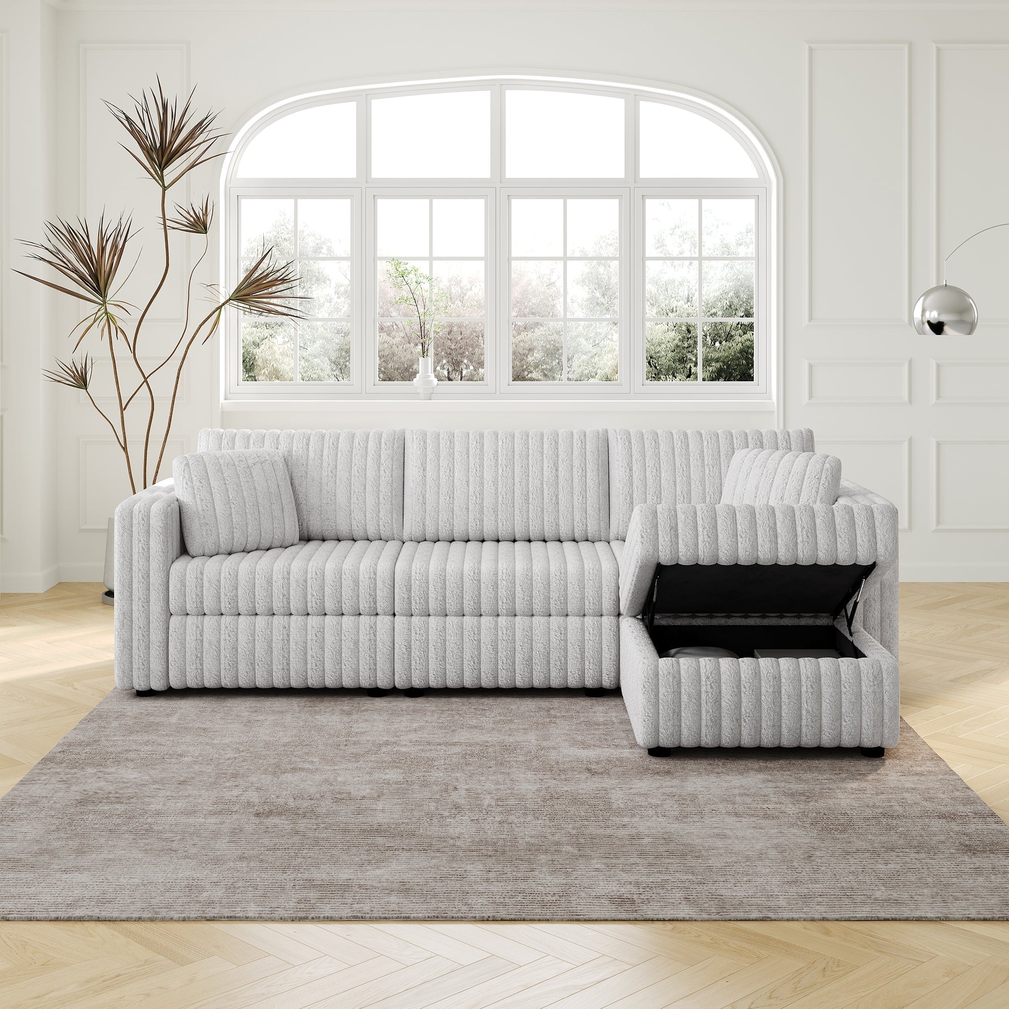 Light Gray Soft 3-Person Sofa with Ottoman