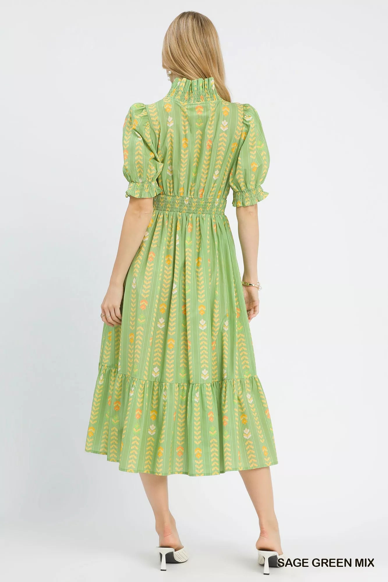 Umgee Vibrant Ruffle Smocked Midi Dress