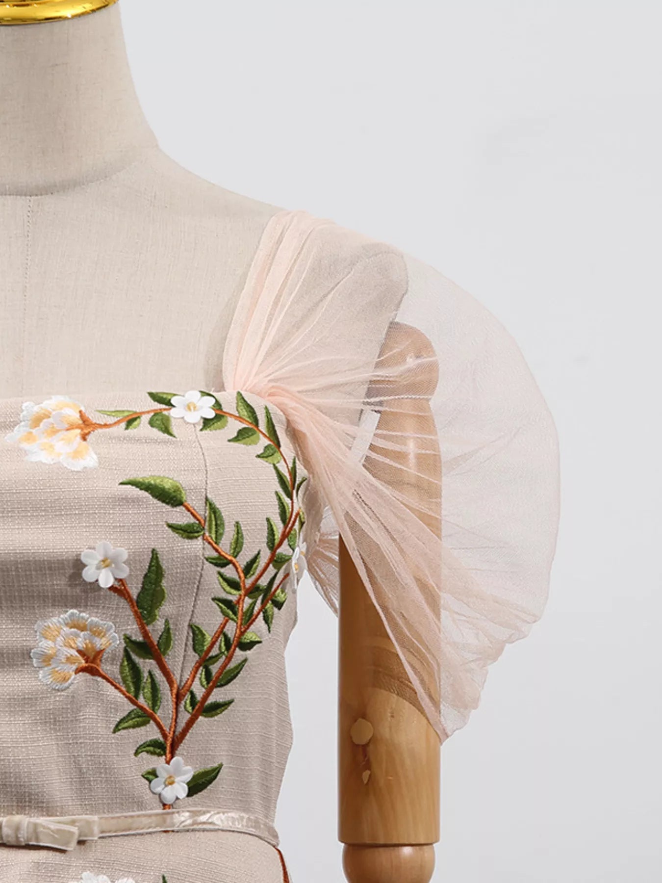 Embroidered Tulle Pleated Midi Dress