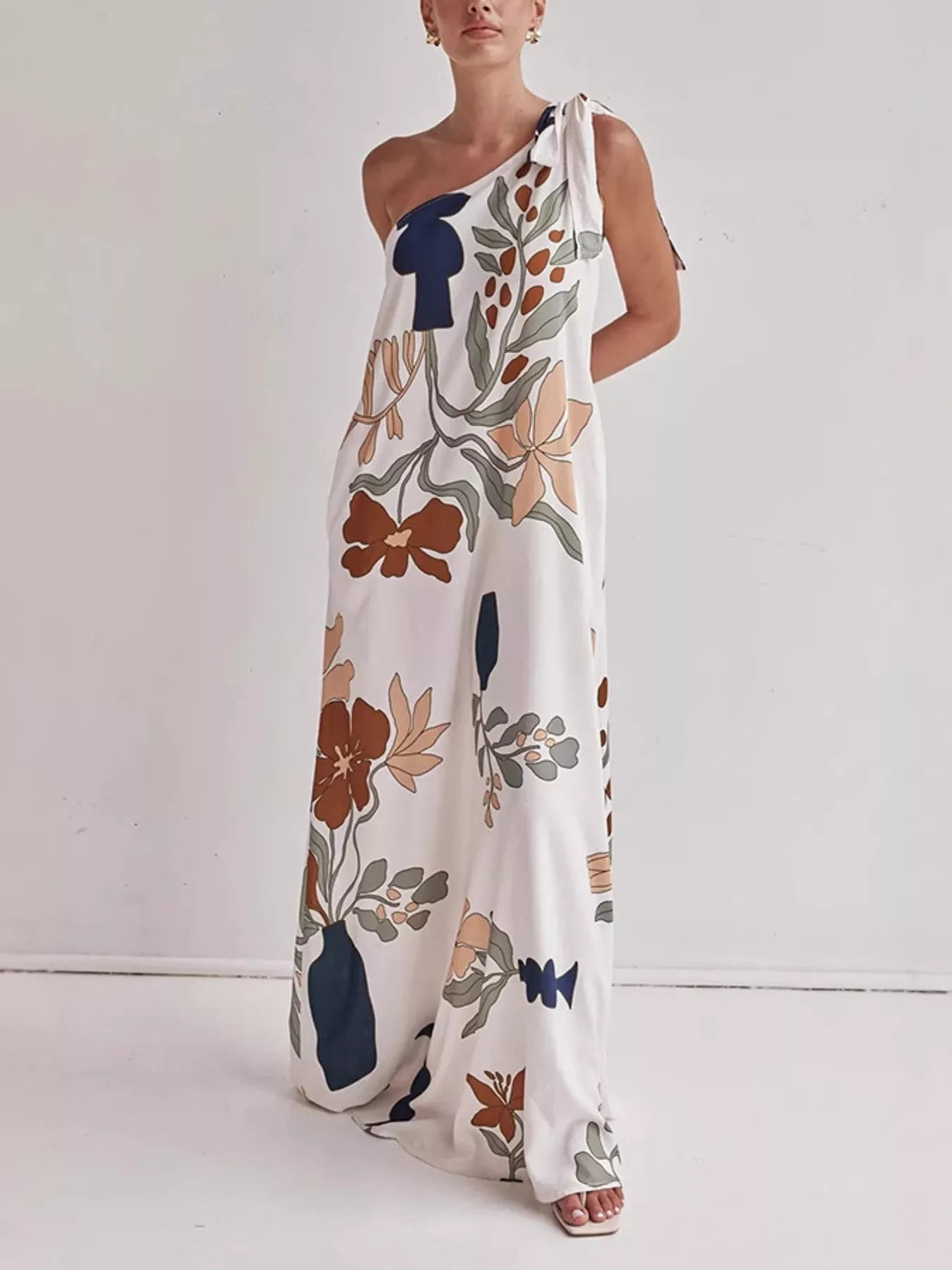 Bohemian Floral Print One-Shoulder Maxi Dress