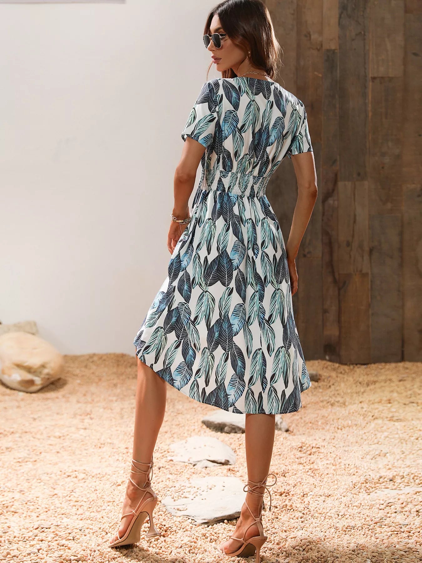 Printed Short Sleeve Midi Dress