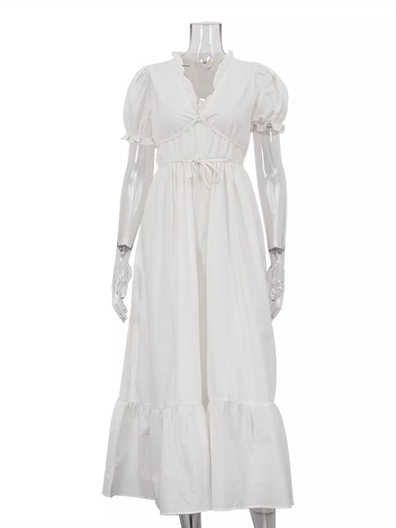 Tie Waist Puff Sleeve Maxi Dress