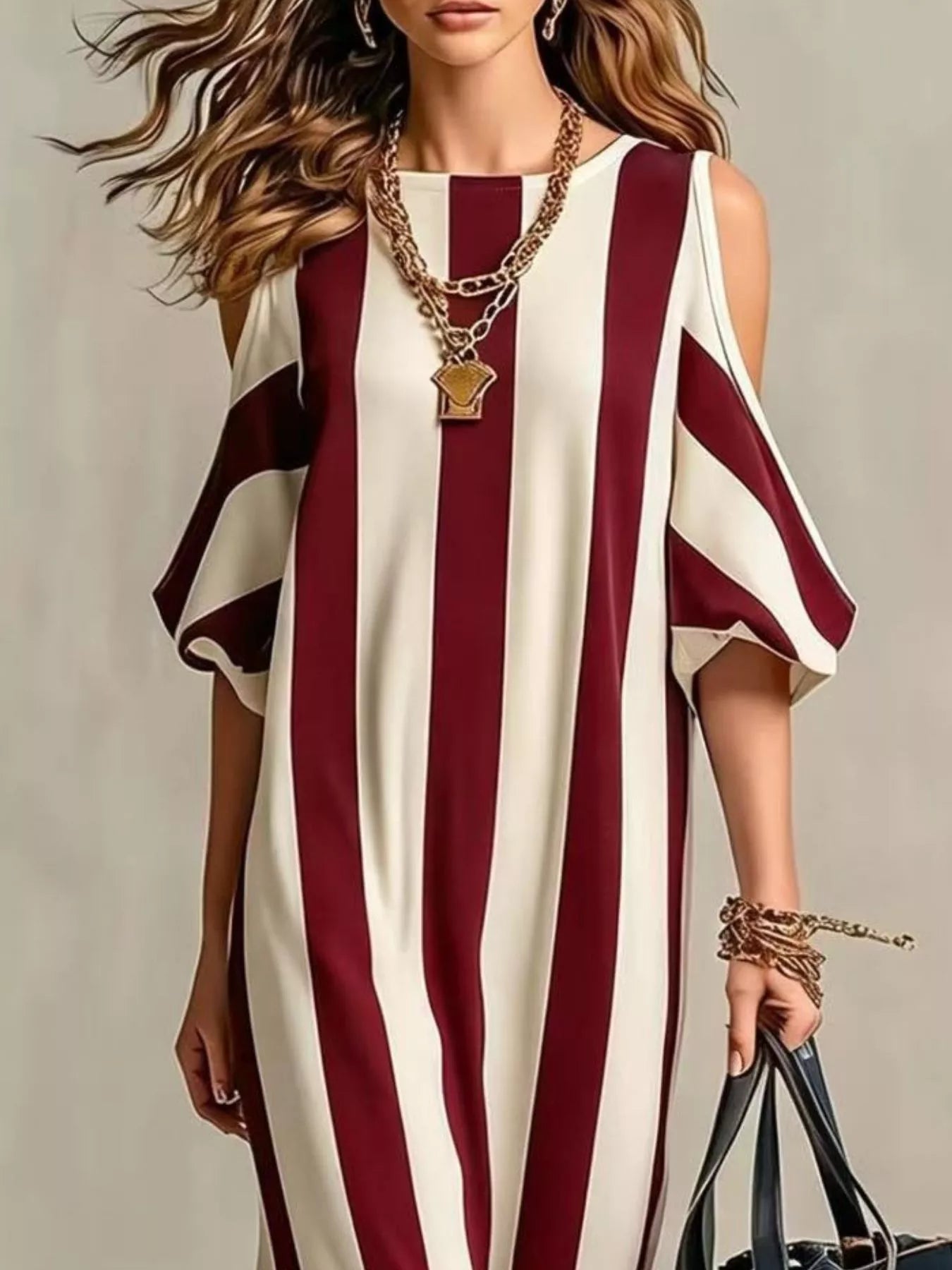 Striped Cold Shoulder Maxi Dress