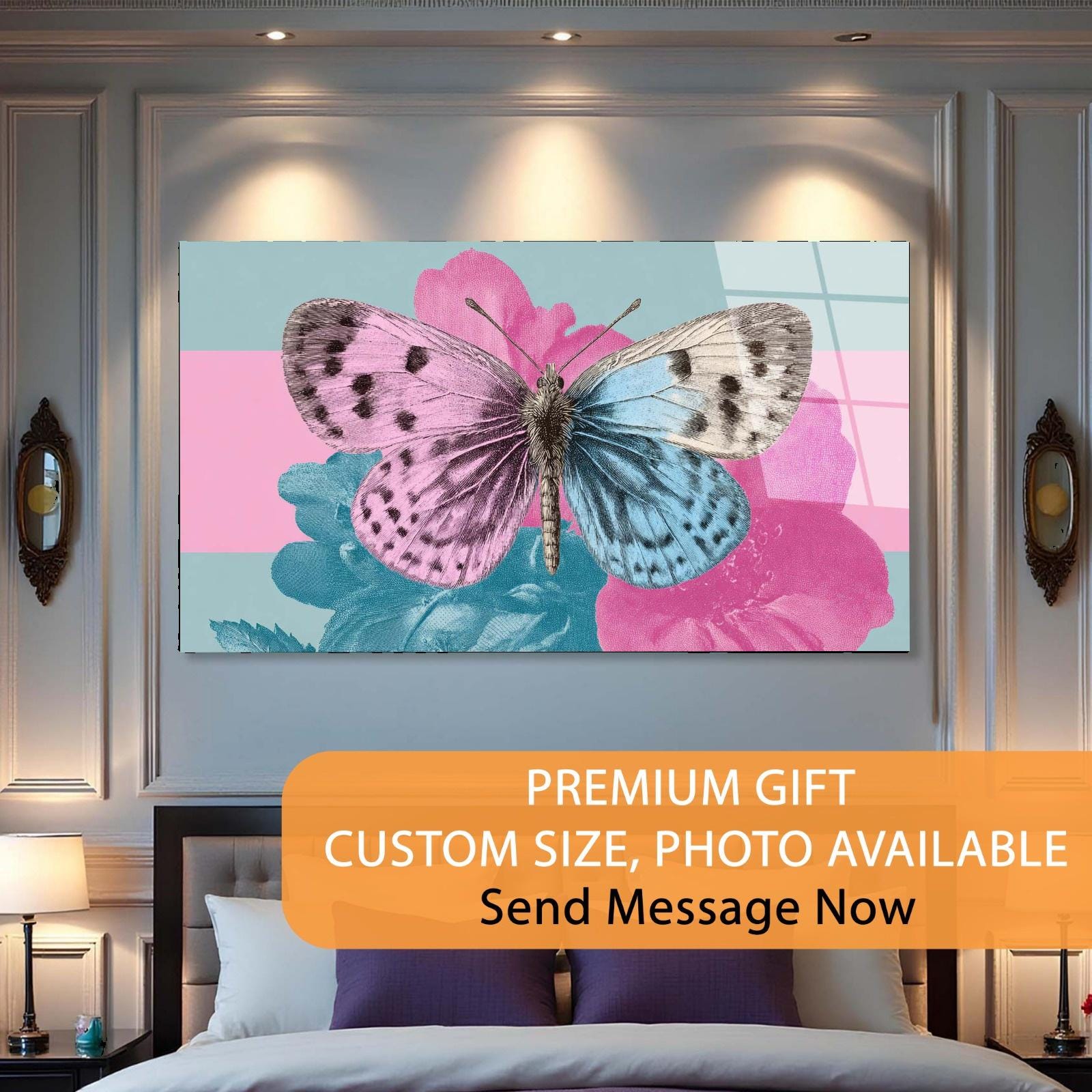 Pastel Butterfly Tempered Glass Wall Art | Modern Floral Decor
