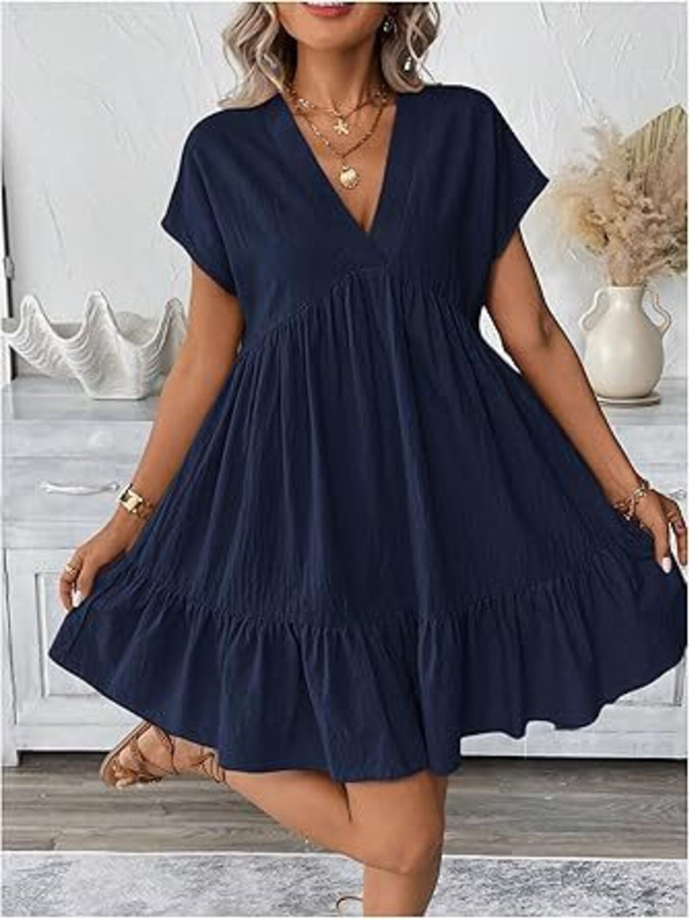 Short Sleeve Ruffle Hem Mini Dress
