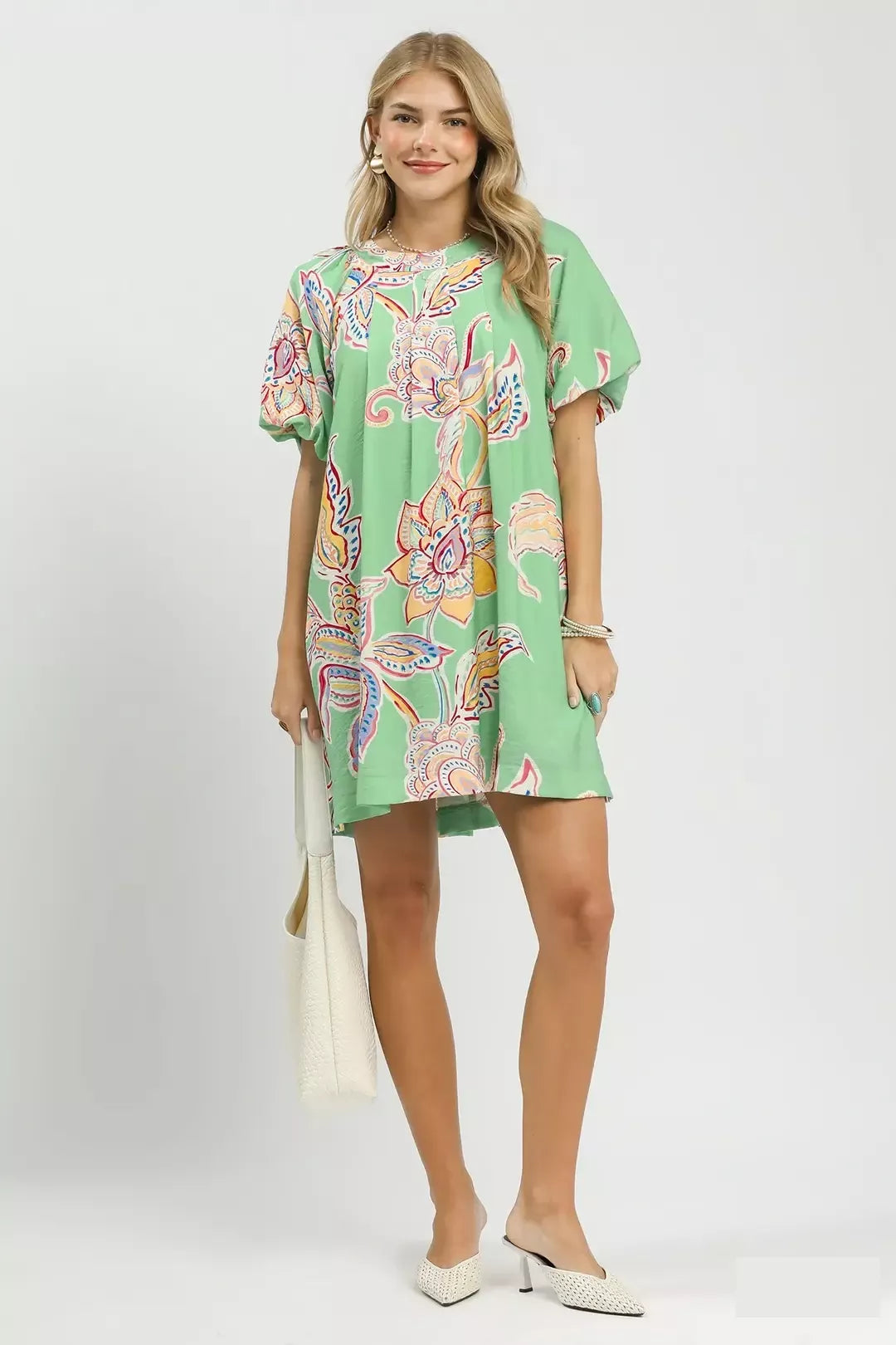 Umgee Boho Floral Print Mini Dress with Pockets