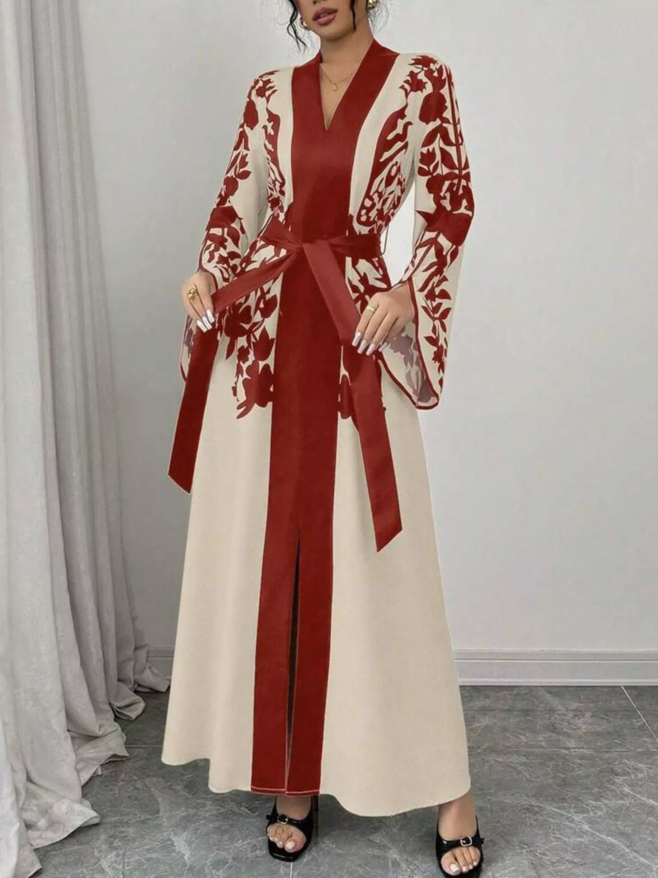 Printed Tie Waist Maxi Dress