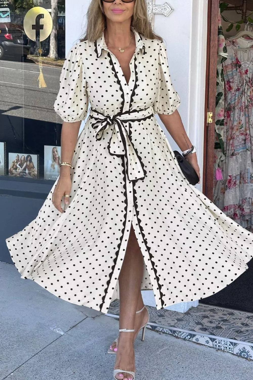 Polka Dot Half Sleeve Midi Dress