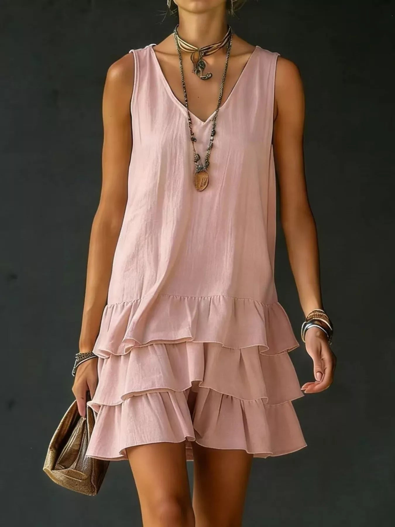 Full Size Ruffled Hem V-Neck Sleeveless Dress Plus Size
