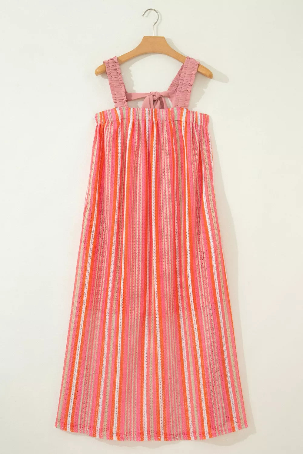 Stripe Ruffled Straps Ribbon Knot Flowy Vacation Maxi Dress