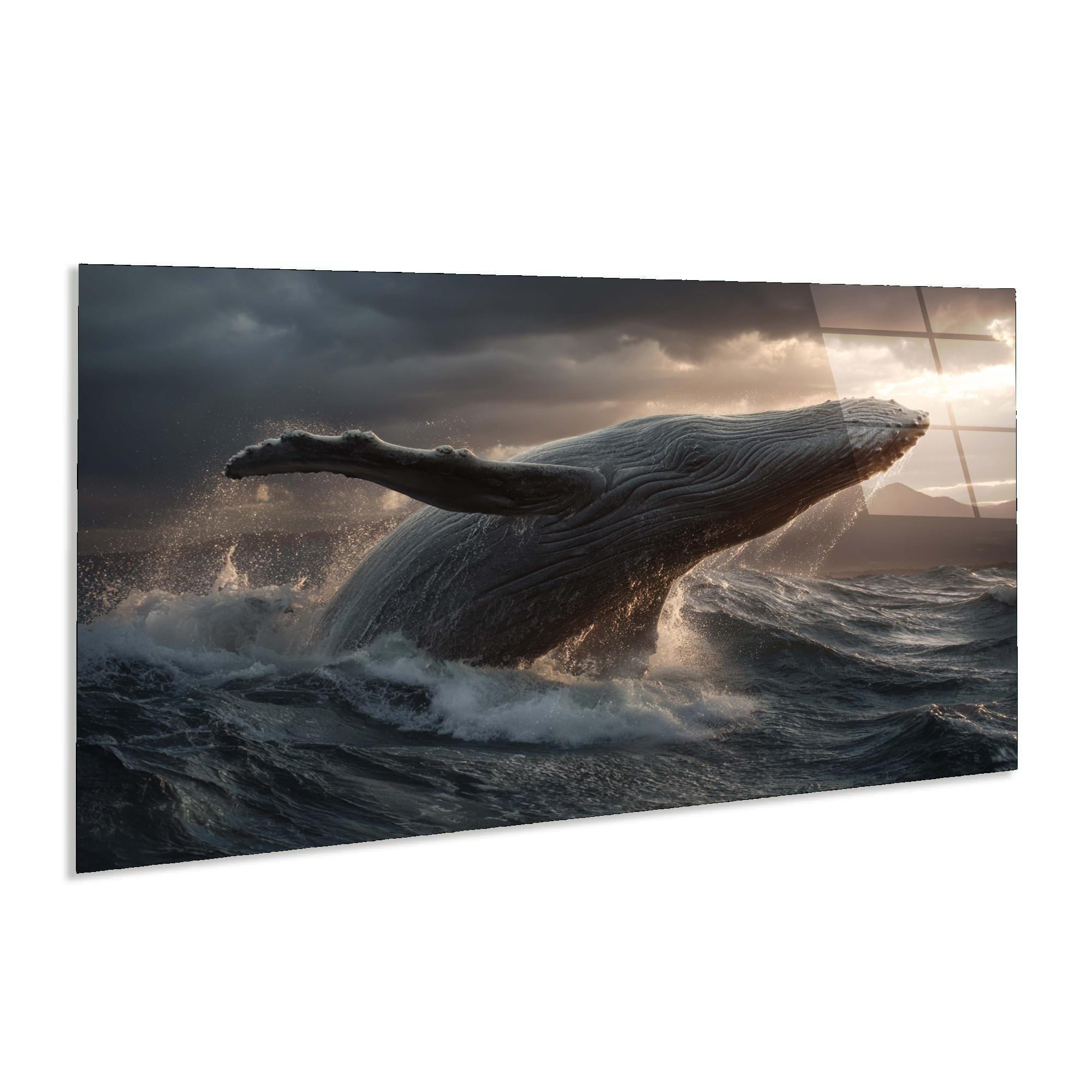 Breaching Whale Tempered Glass Wall Art | Ocean Marine Decor