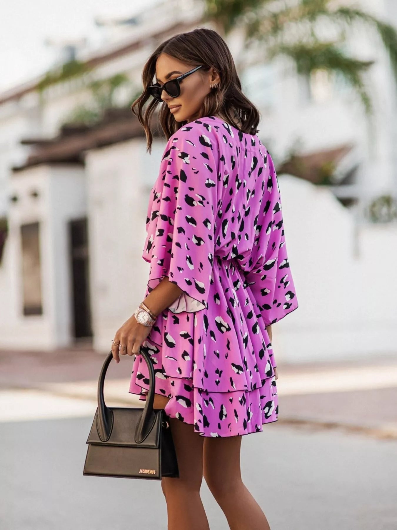 Layered Printed Surplice Mini Dress