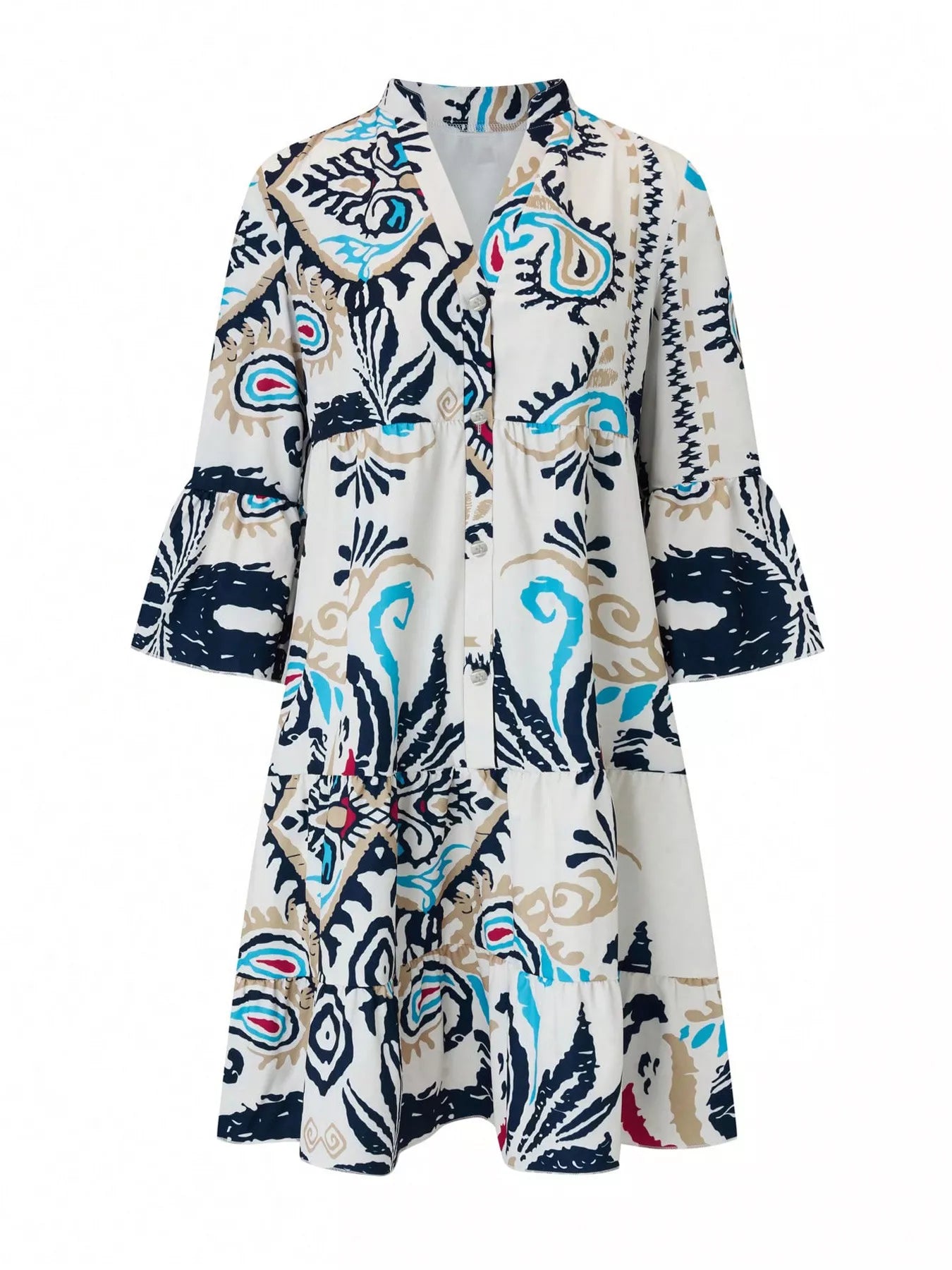 Bohemian Print Tiered Mini Dress