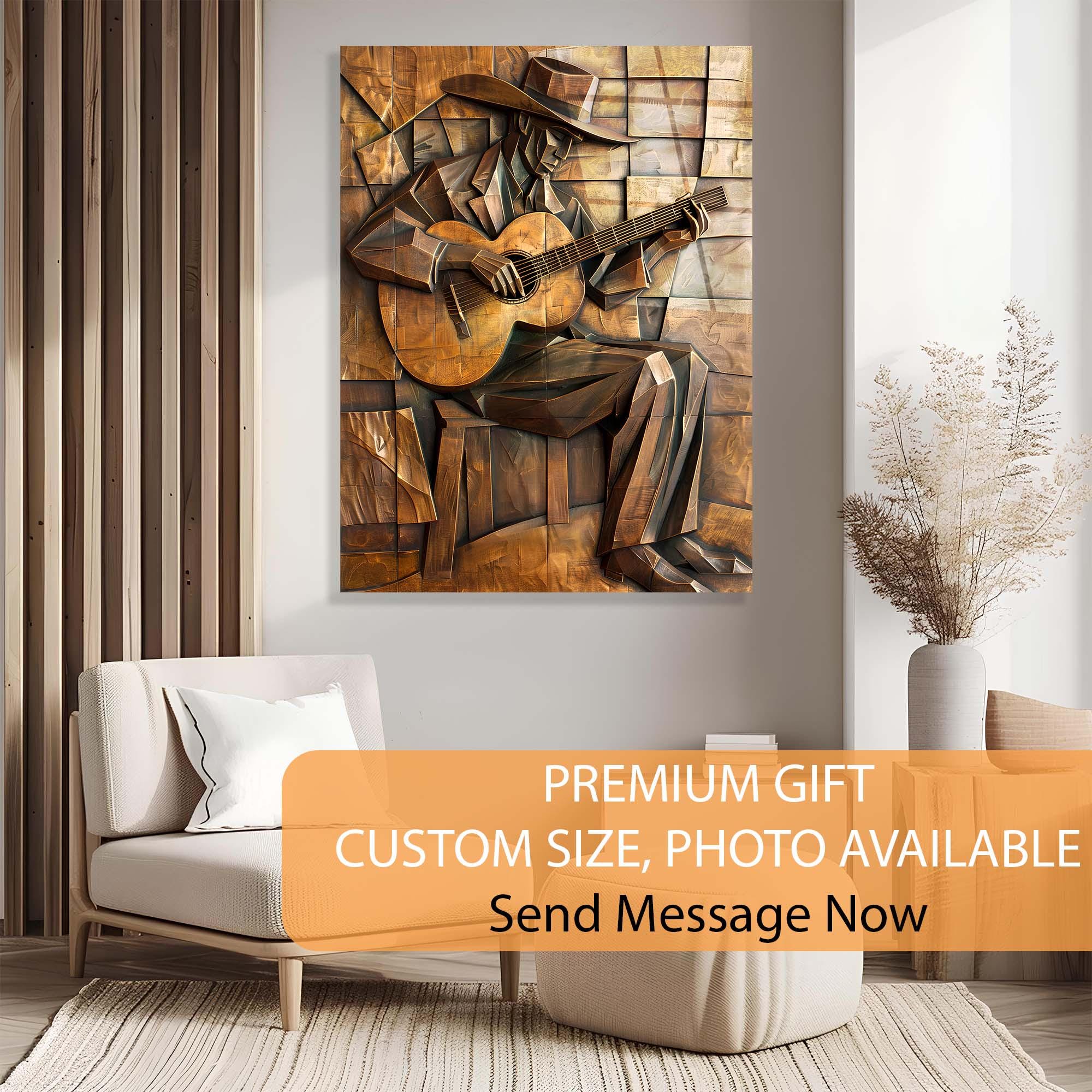 Cubist Guitarist Tempered Glass Wall Art | Modern Rustic Decor