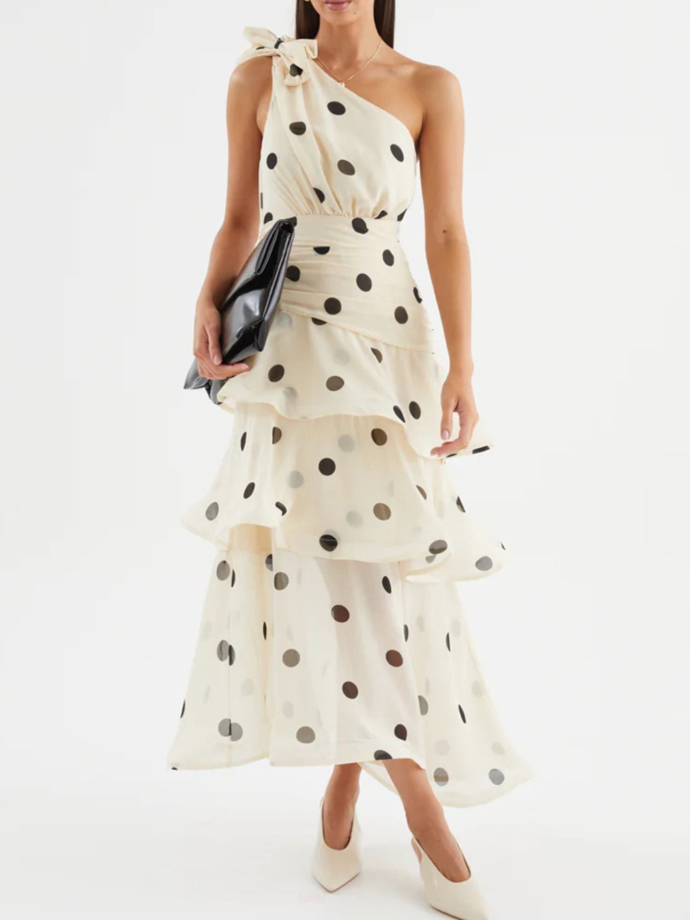 Polka Dot One-Shoulder Ruffle Dress