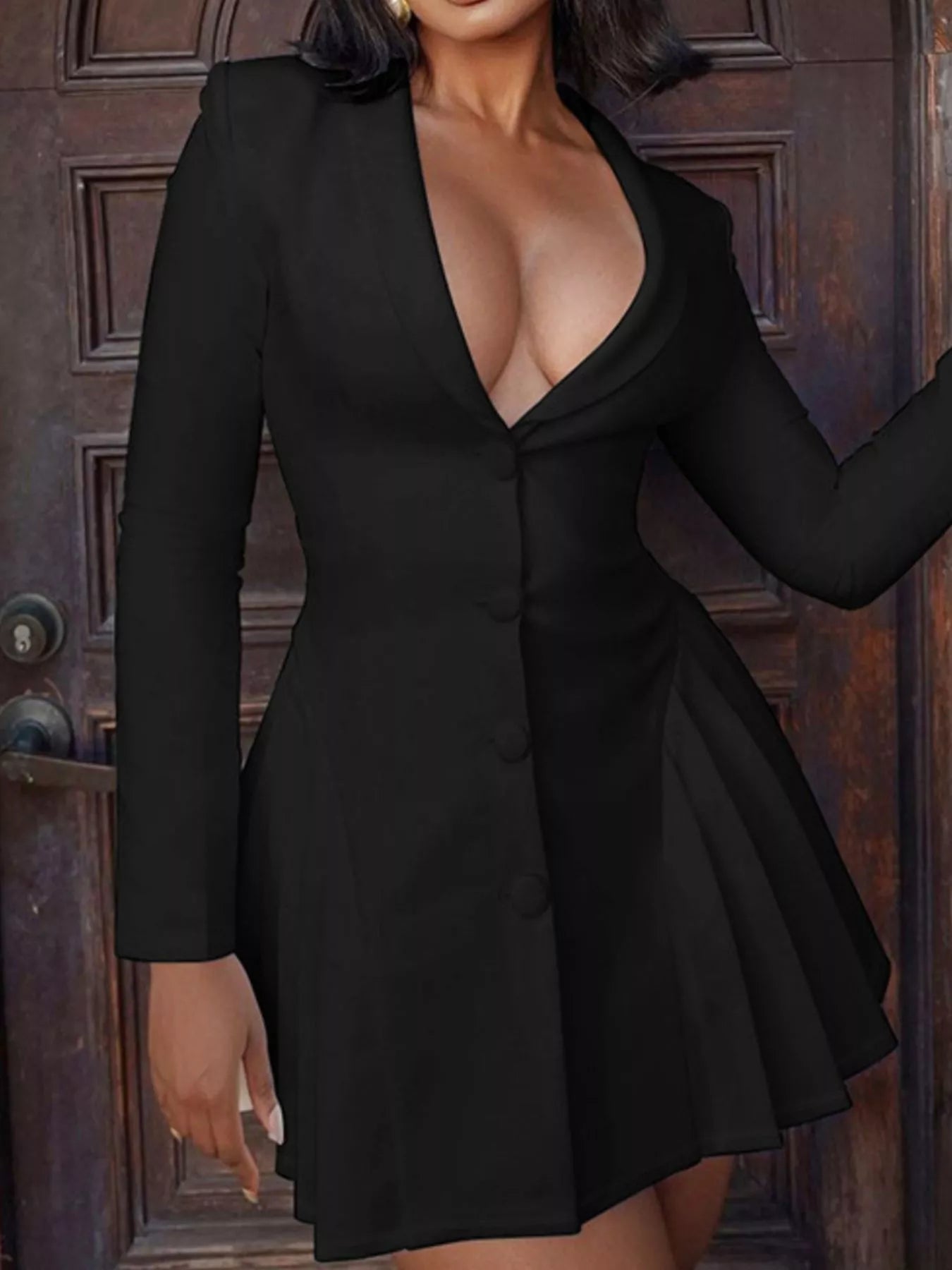 Button Down Blazer Pleated Mini Dress