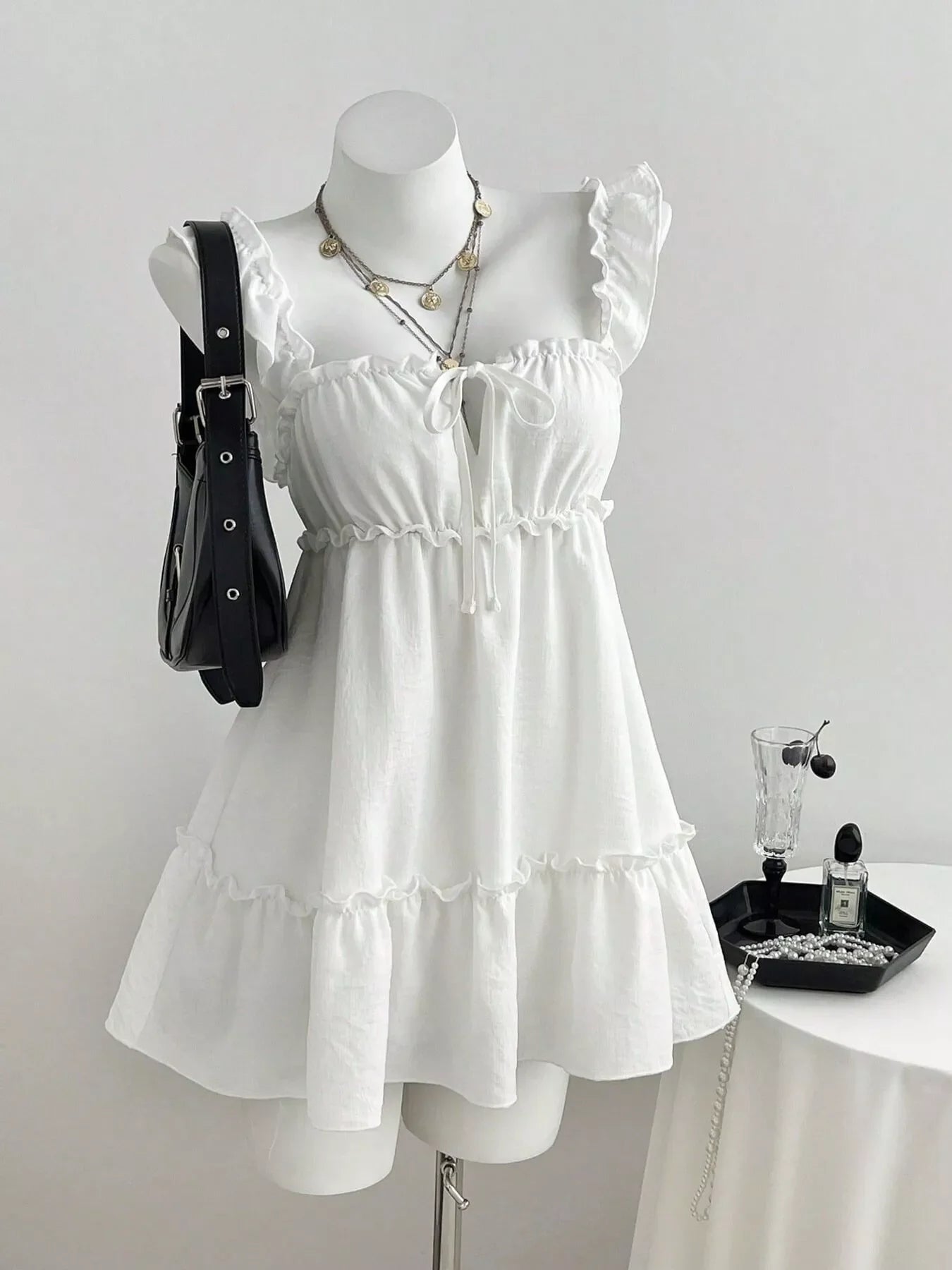 Frill Tie Front Mini Dress