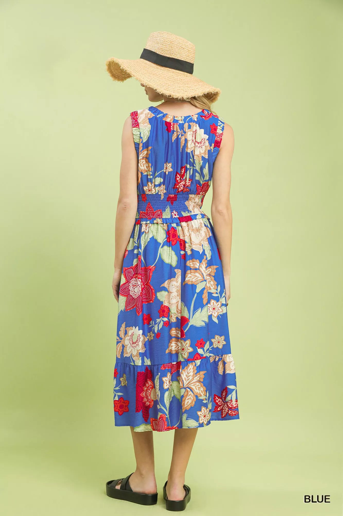 Umgee Floral Smocked Midi Dress