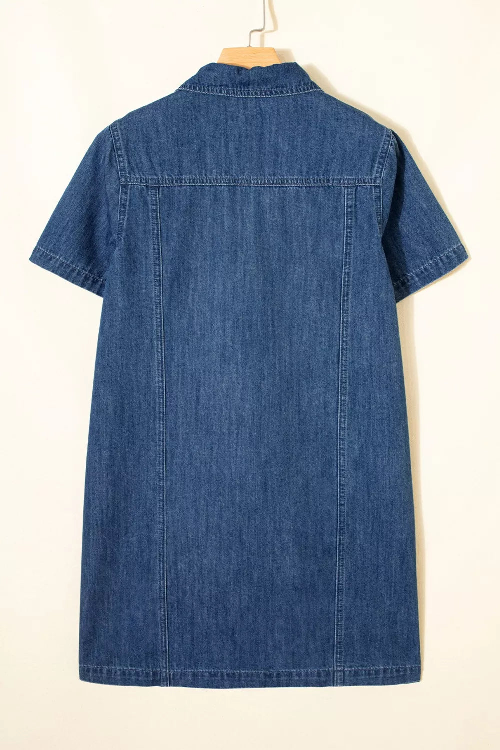 Zip Up Collared Short Sleeve Shift Mini Denim Dress