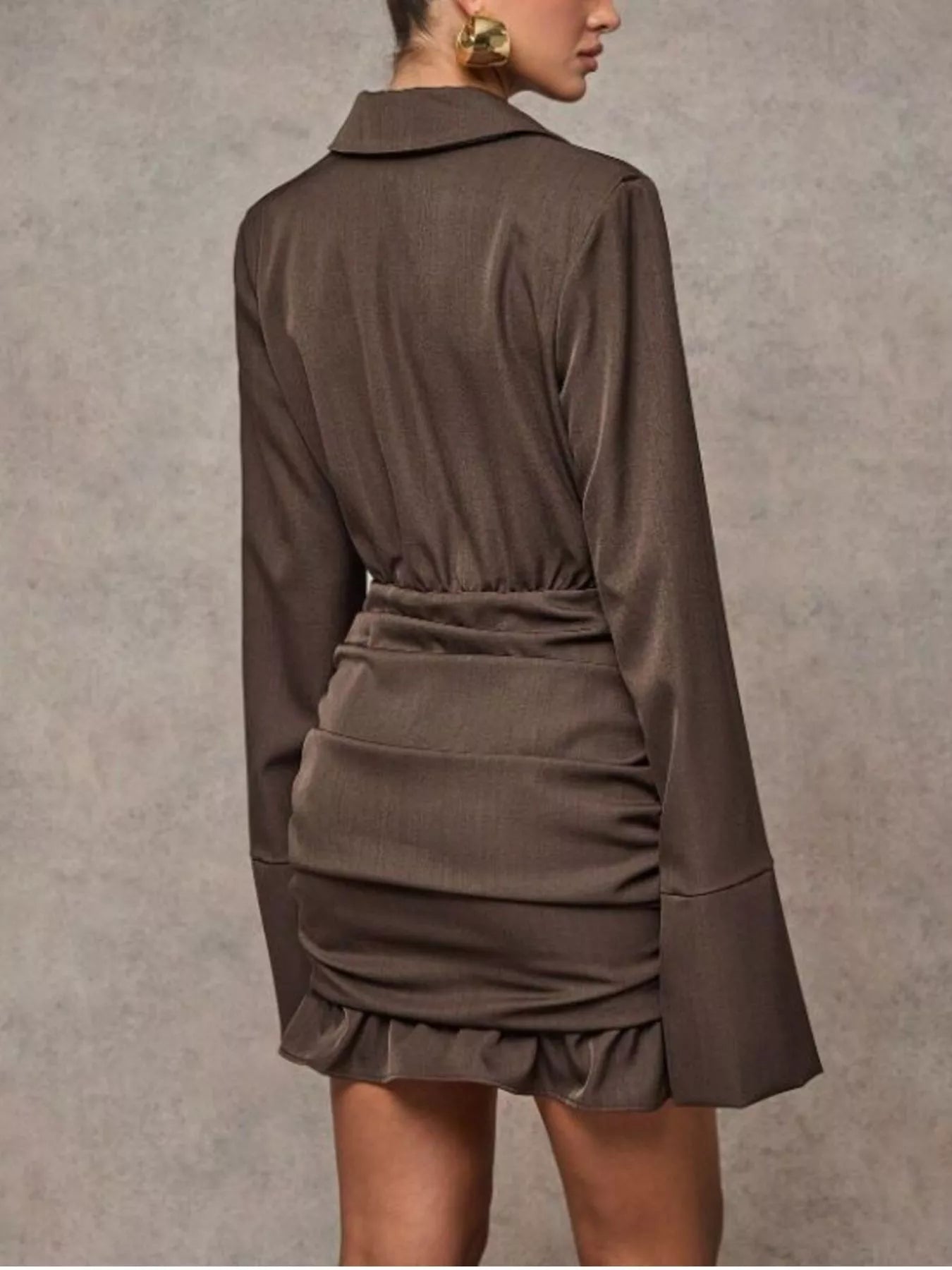 Blazer-Style Long Sleeve Ruffled Hem Mini Dress