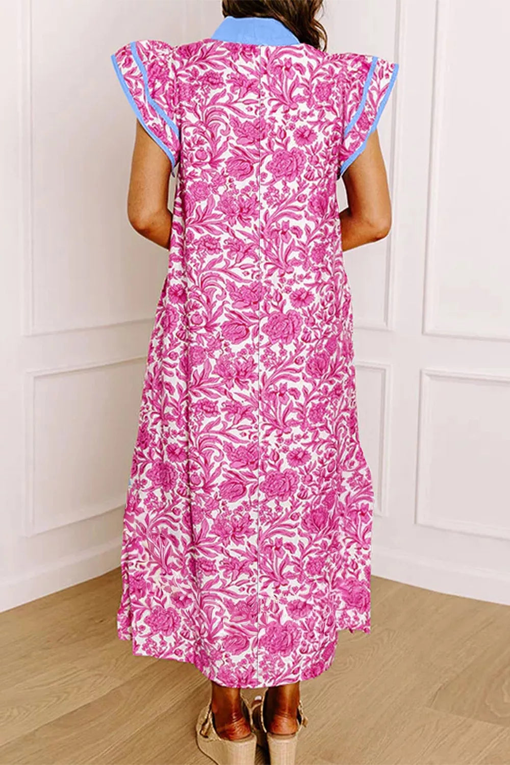 Floral Print Ruffle Cap Sleeve Dress