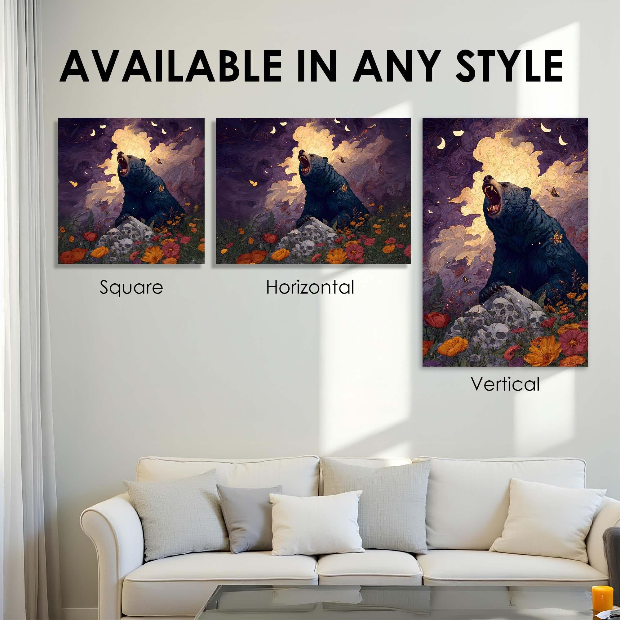 Midnight Bear Tempered Glass Wall Art | Mystical Forest Design Wall Decor | Fantasy Nature Decor