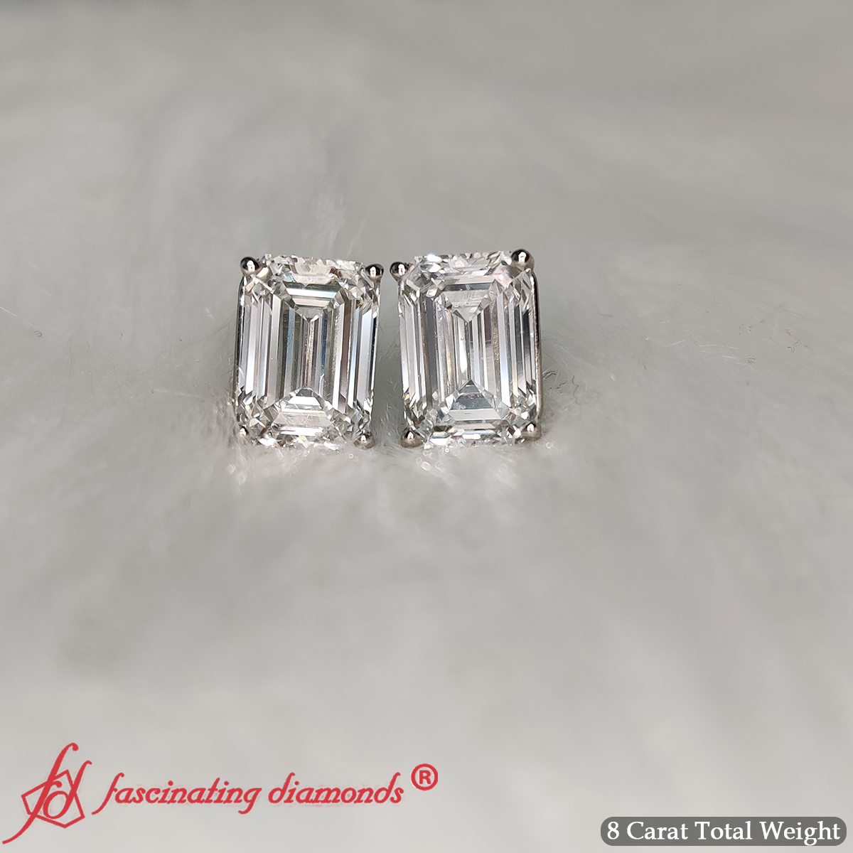 IGI Certified Emerald Cut Diamond Solitaire Stud Earrings
