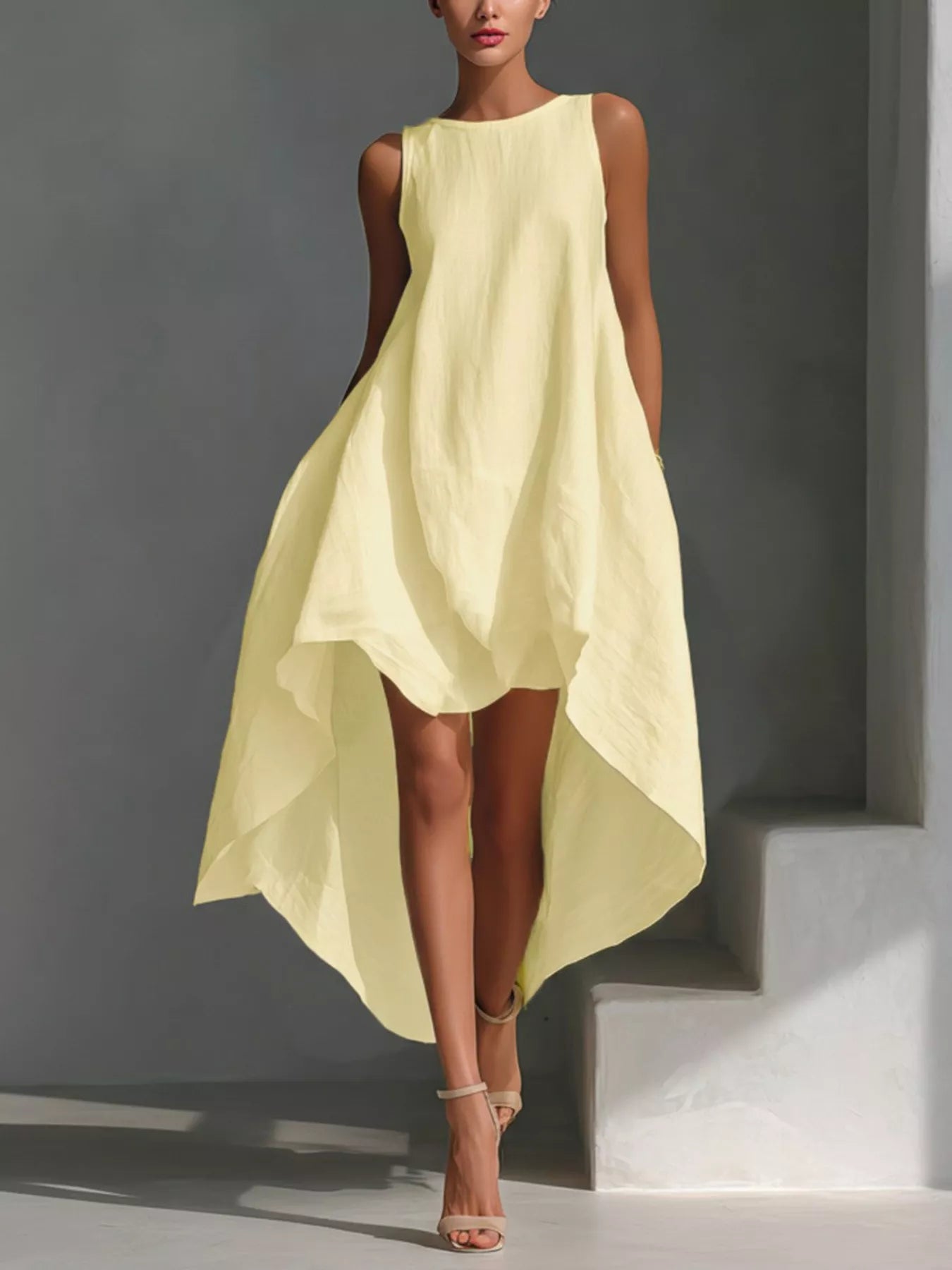High-Low Round Neck Sleeveless Dress