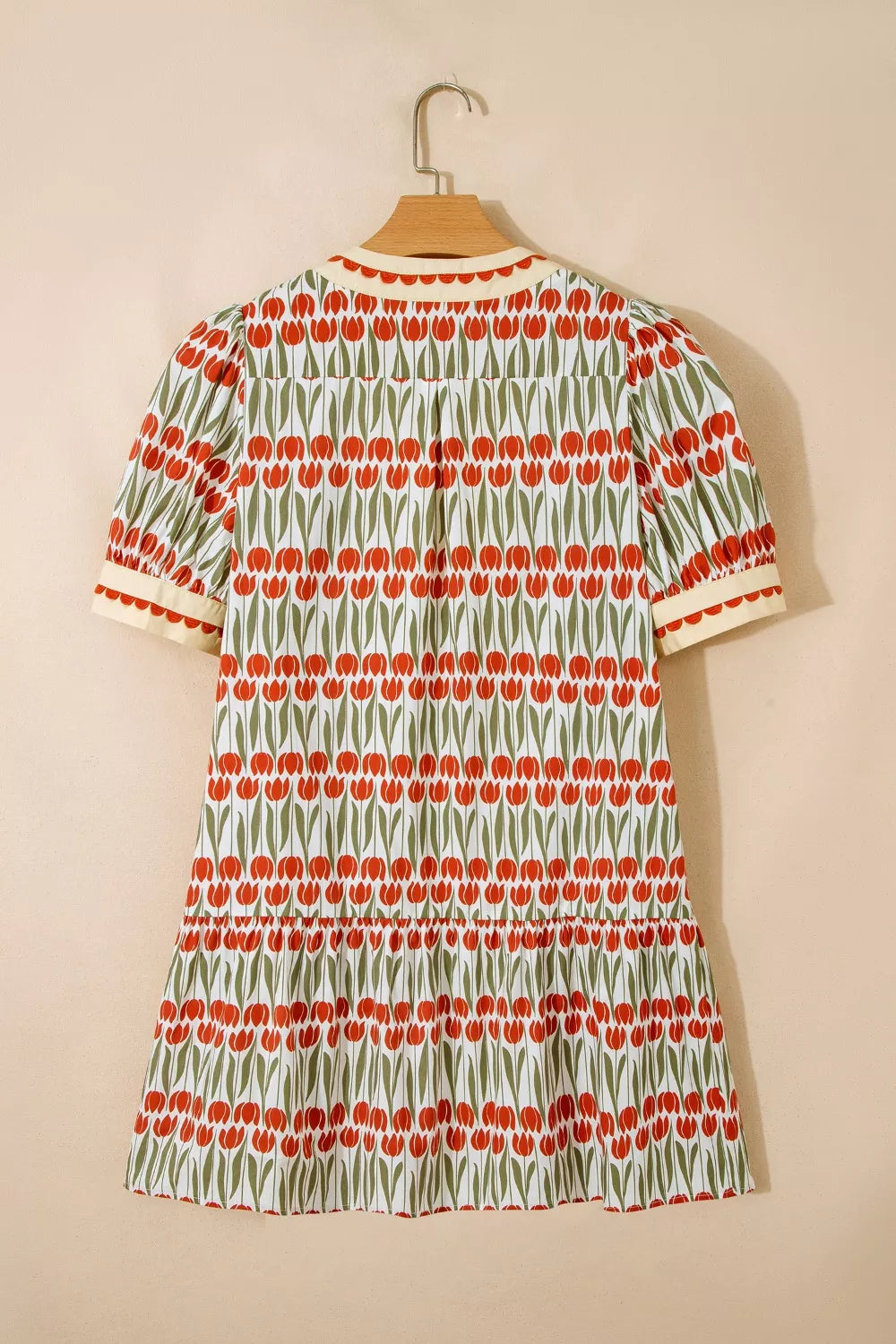 Tulip Floral Print Cotton Puff Short Sleeve Mini Dress