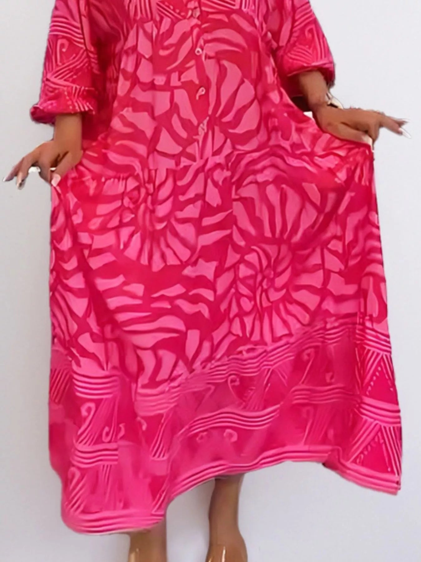 Printed Button Front Midi Dress