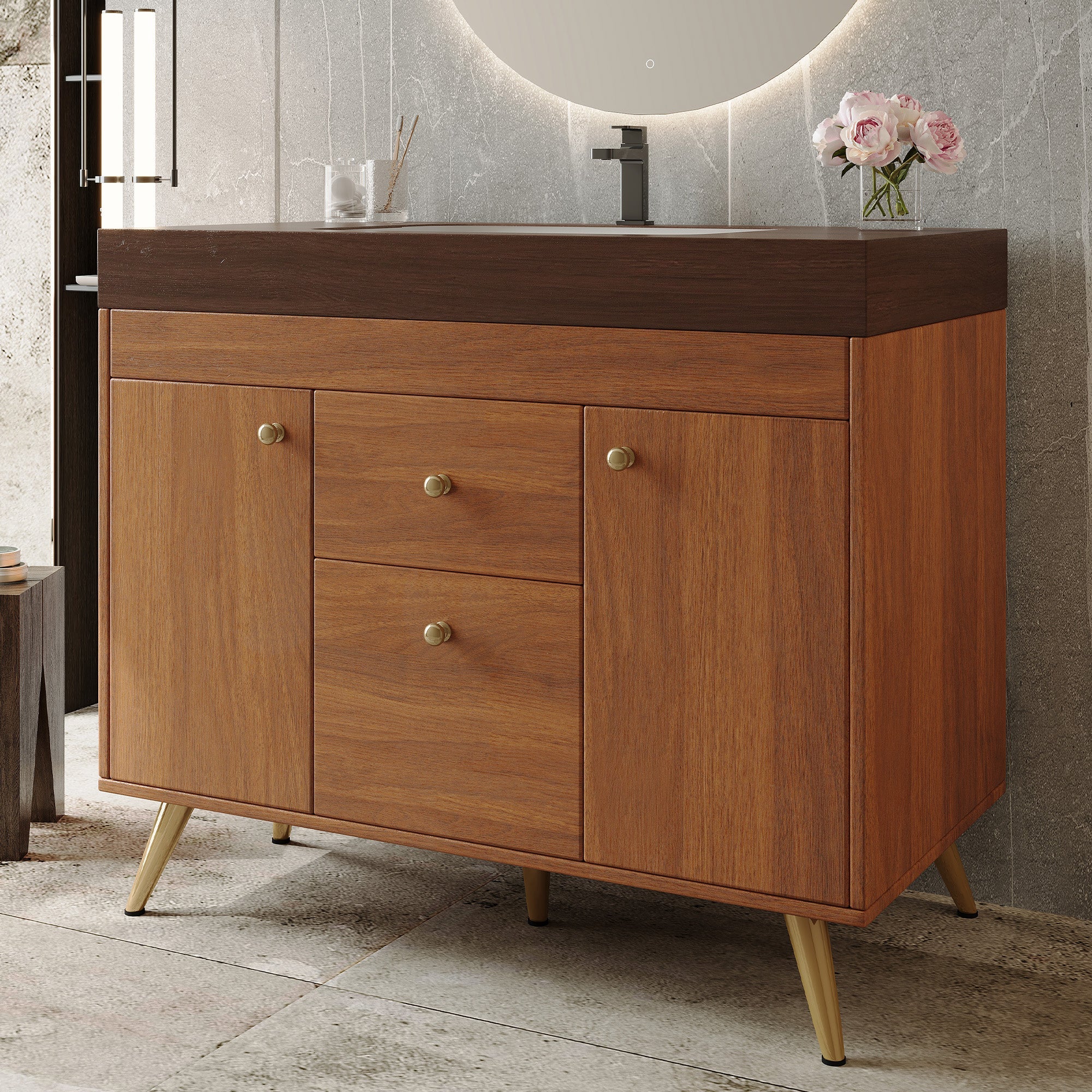 36" Modern Freestanding Bathroom Vanity with Sintered Stone Top