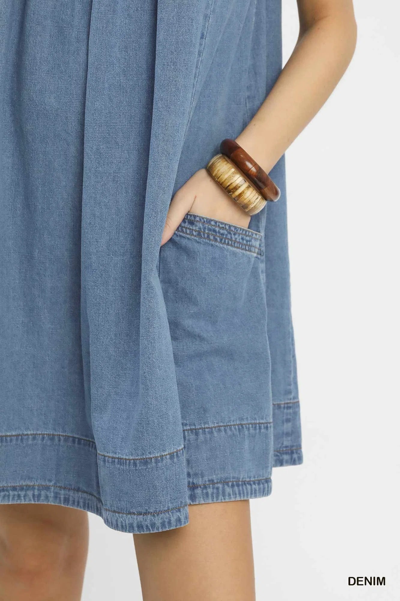 Umgee Stone Washed Denim Mini Dress