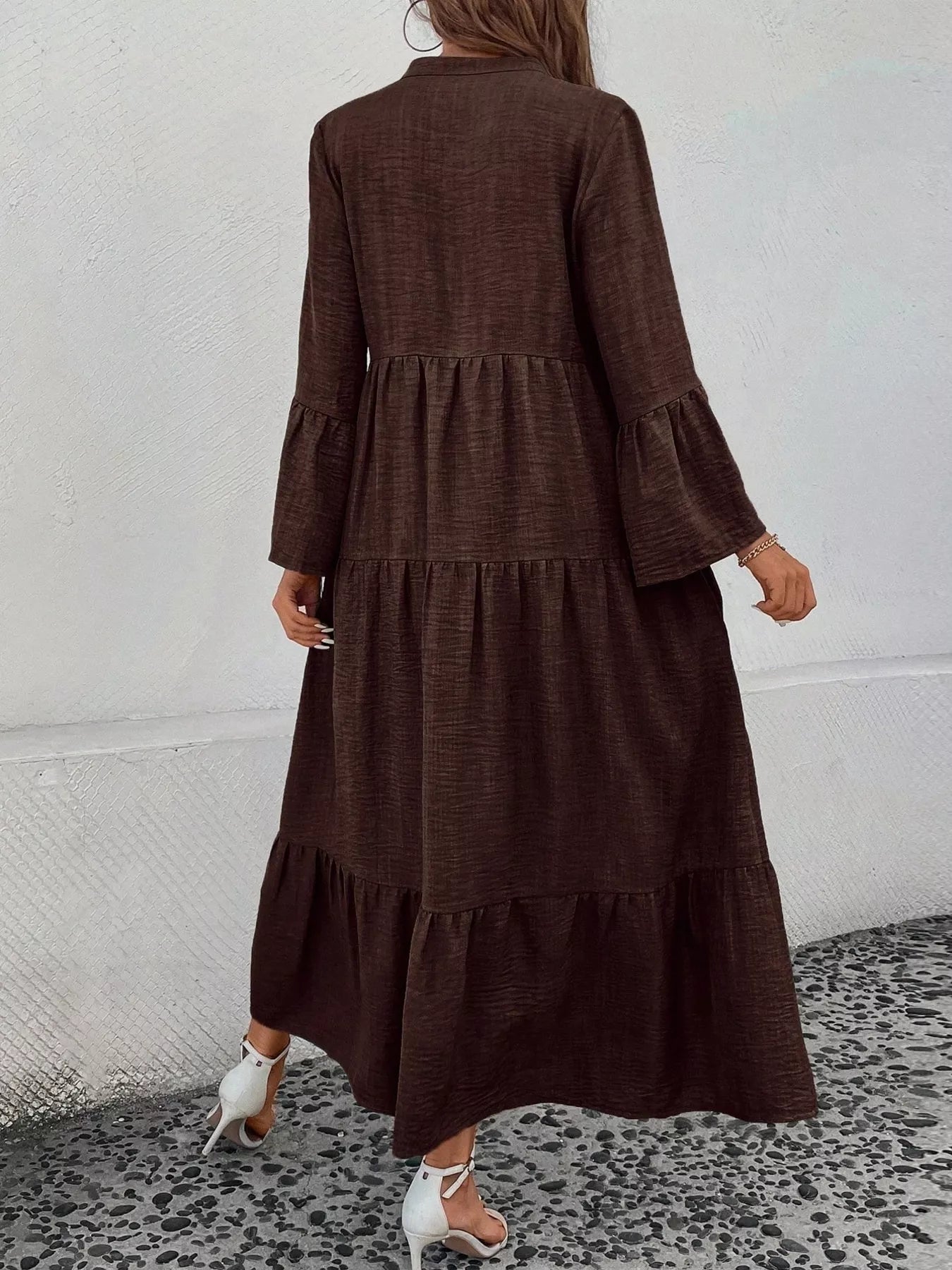 Ruffle Hem Button Front Tiered Dress