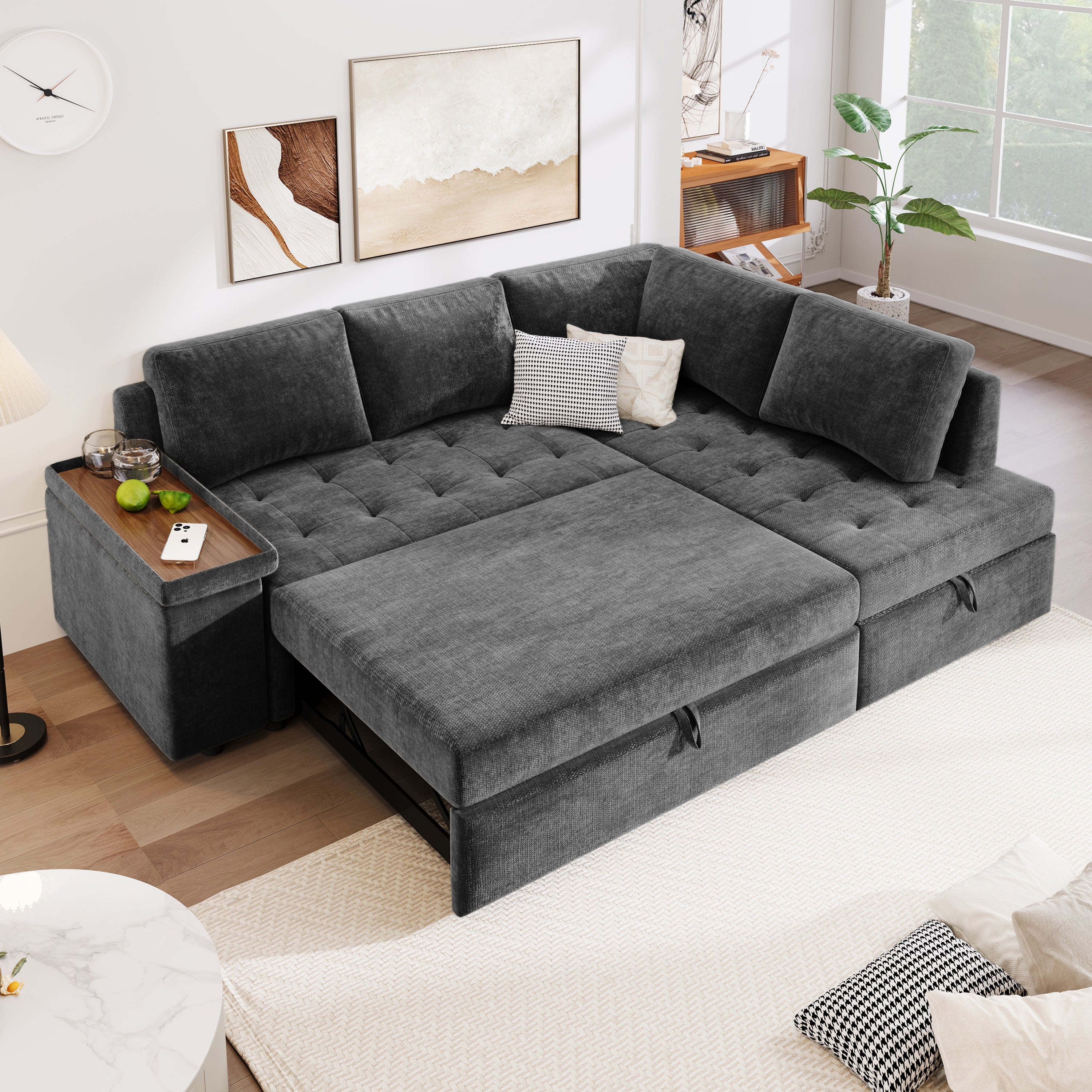 Mirod 91.5-Inch L Shaped Couch with Pull Out Bed