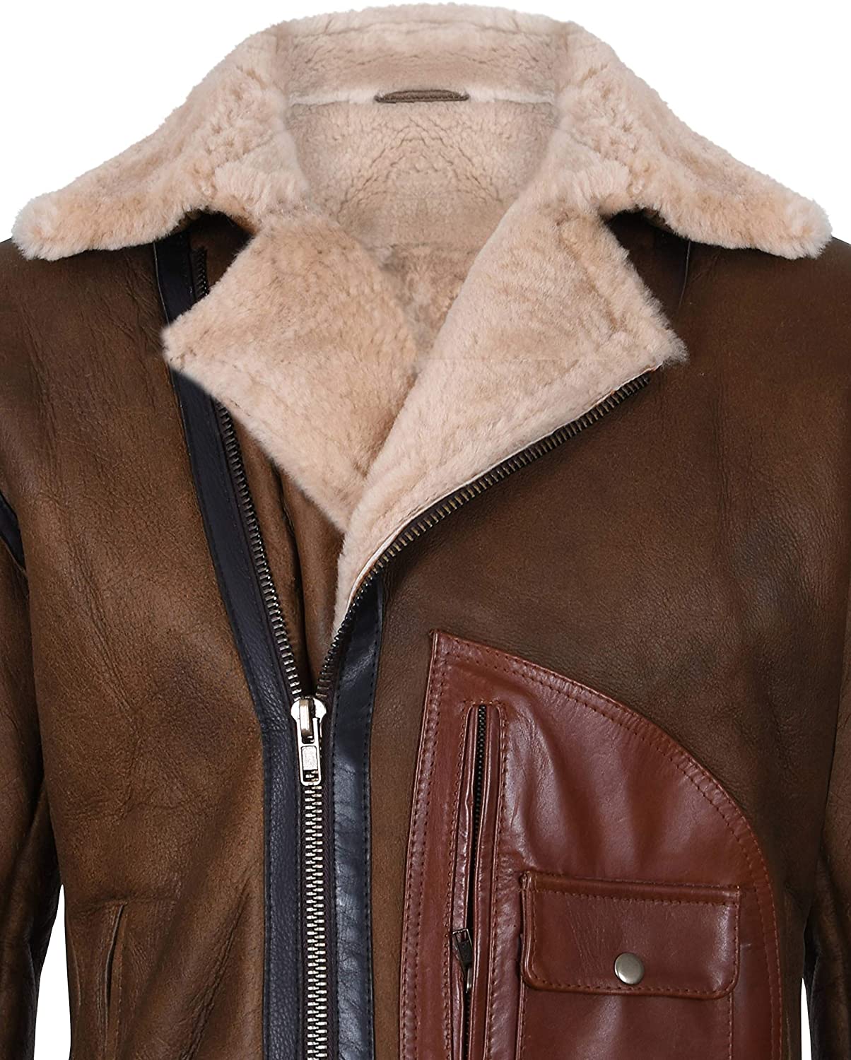 Men’s Brown Crossover B3 Sheepskin Aviator Flying Leather Biker Jacket