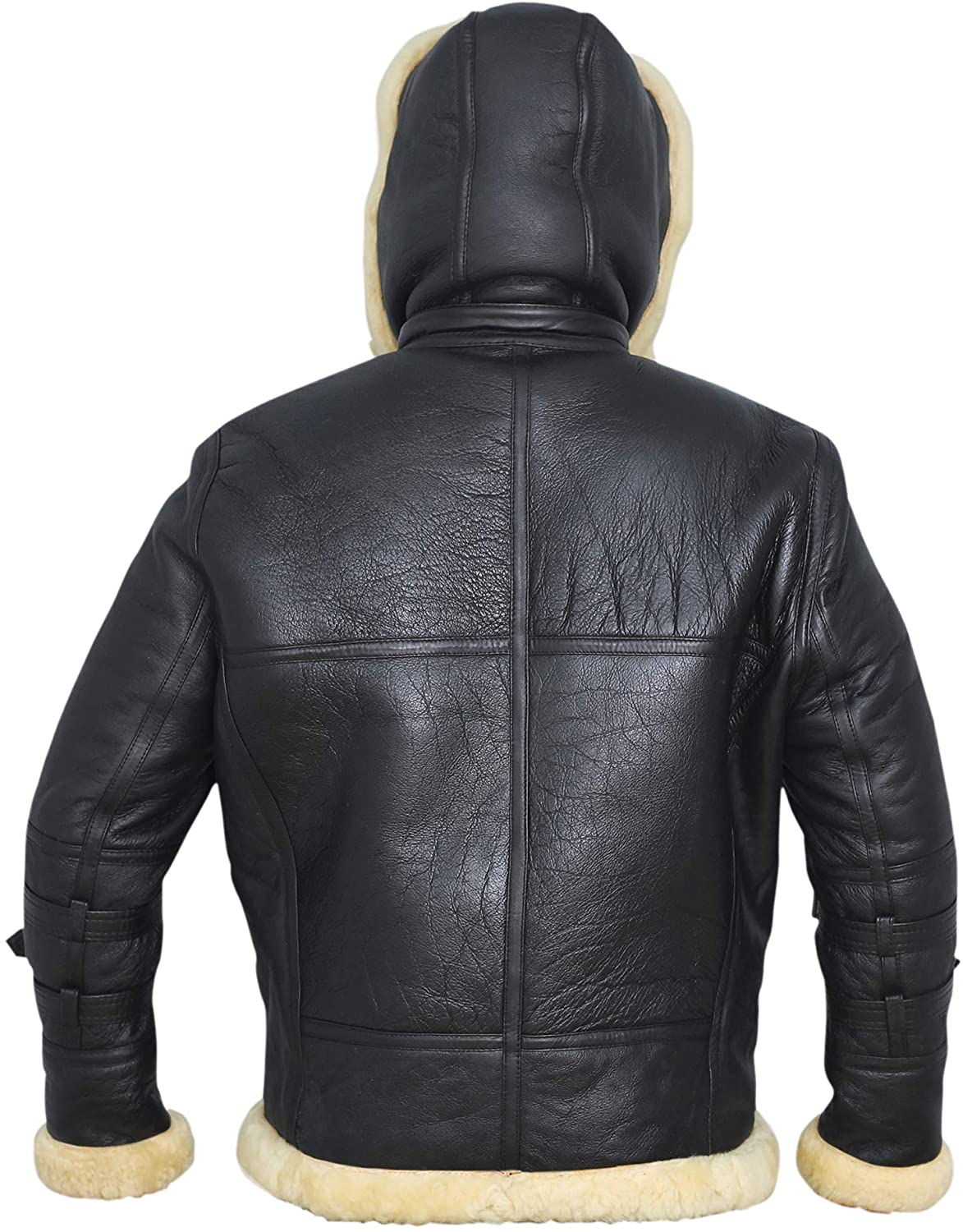 B3 Bomber Jacket with Real Shearling and Removable Hood – Black