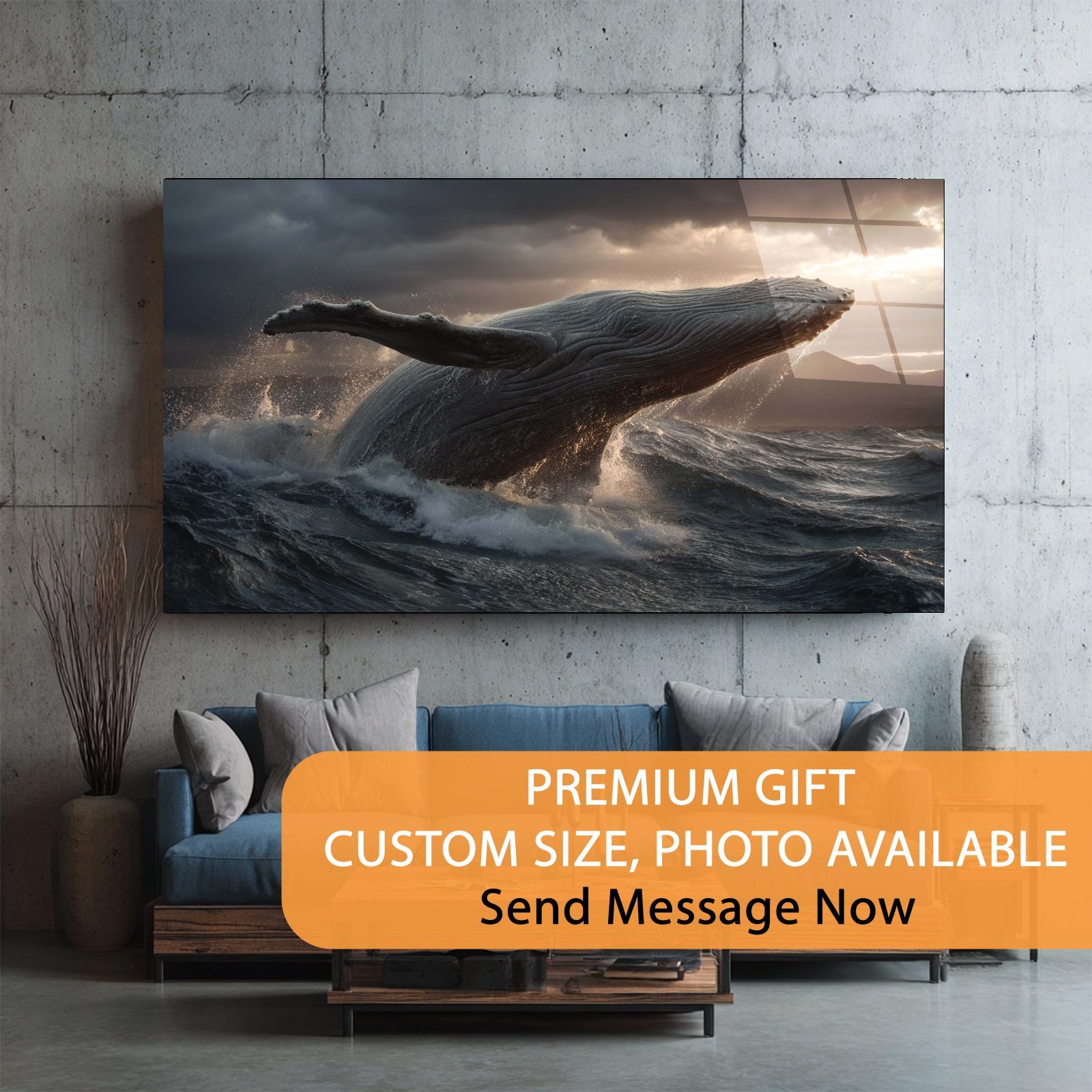 Breaching Whale Tempered Glass Wall Art | Ocean Marine Decor