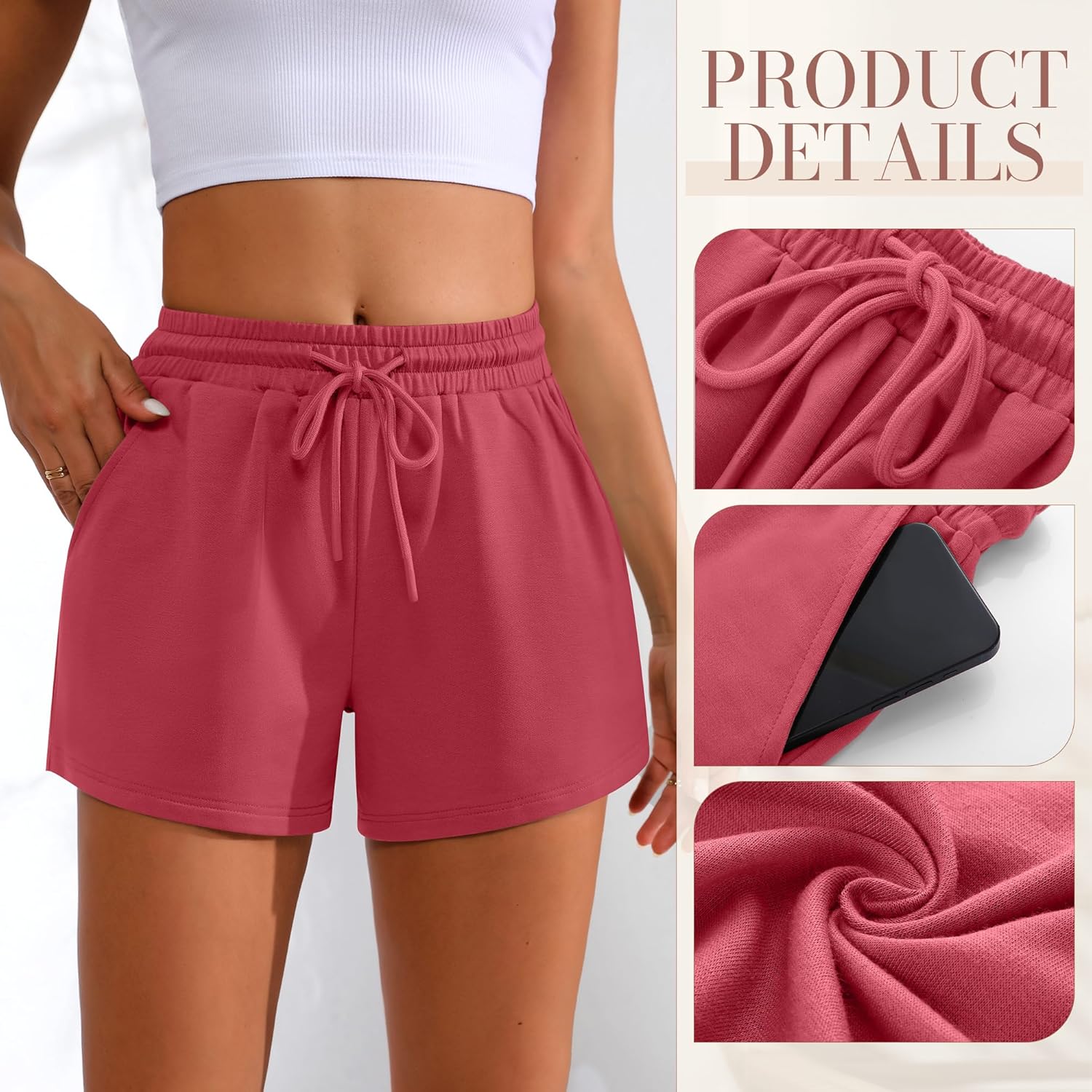 Women Sweat Shorts 3-Pack - High Waist Athletic Lounge Shorts with Pockets