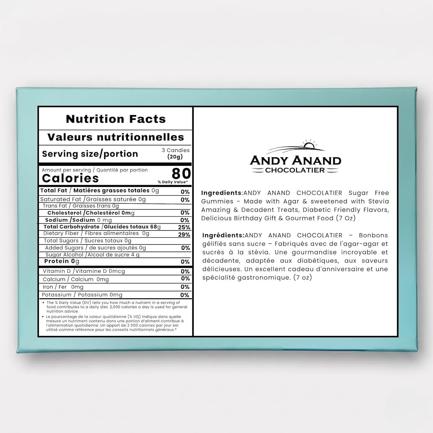 Andy Anand Sugar-Free Gummies, 7 oz – Made with Agar & Stevia, Diabetic-Friendly, Assorted Flavors, Birthday, Mother's Day & Holiday Gift