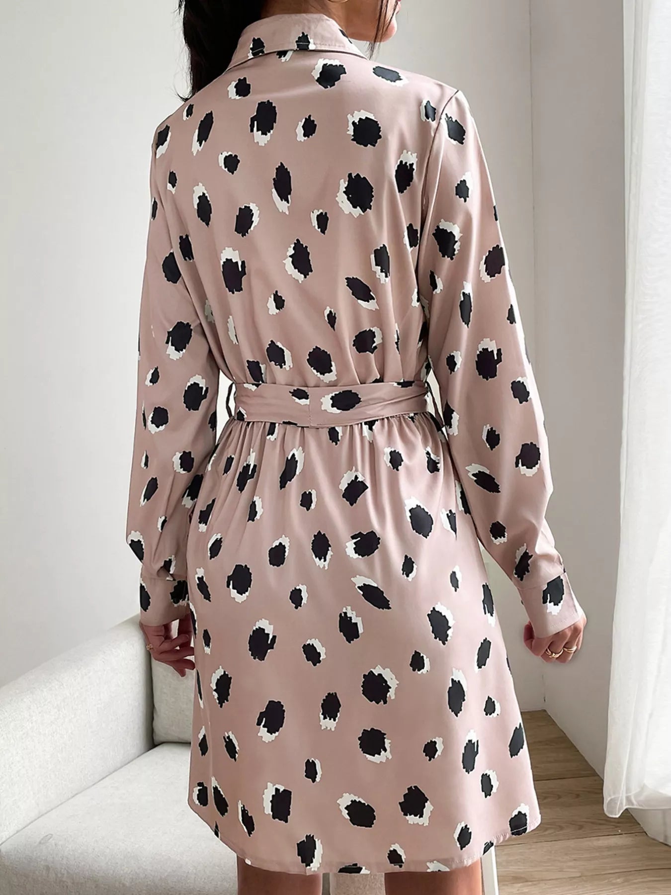 Printed Long Sleeve Mini Shirt Dress