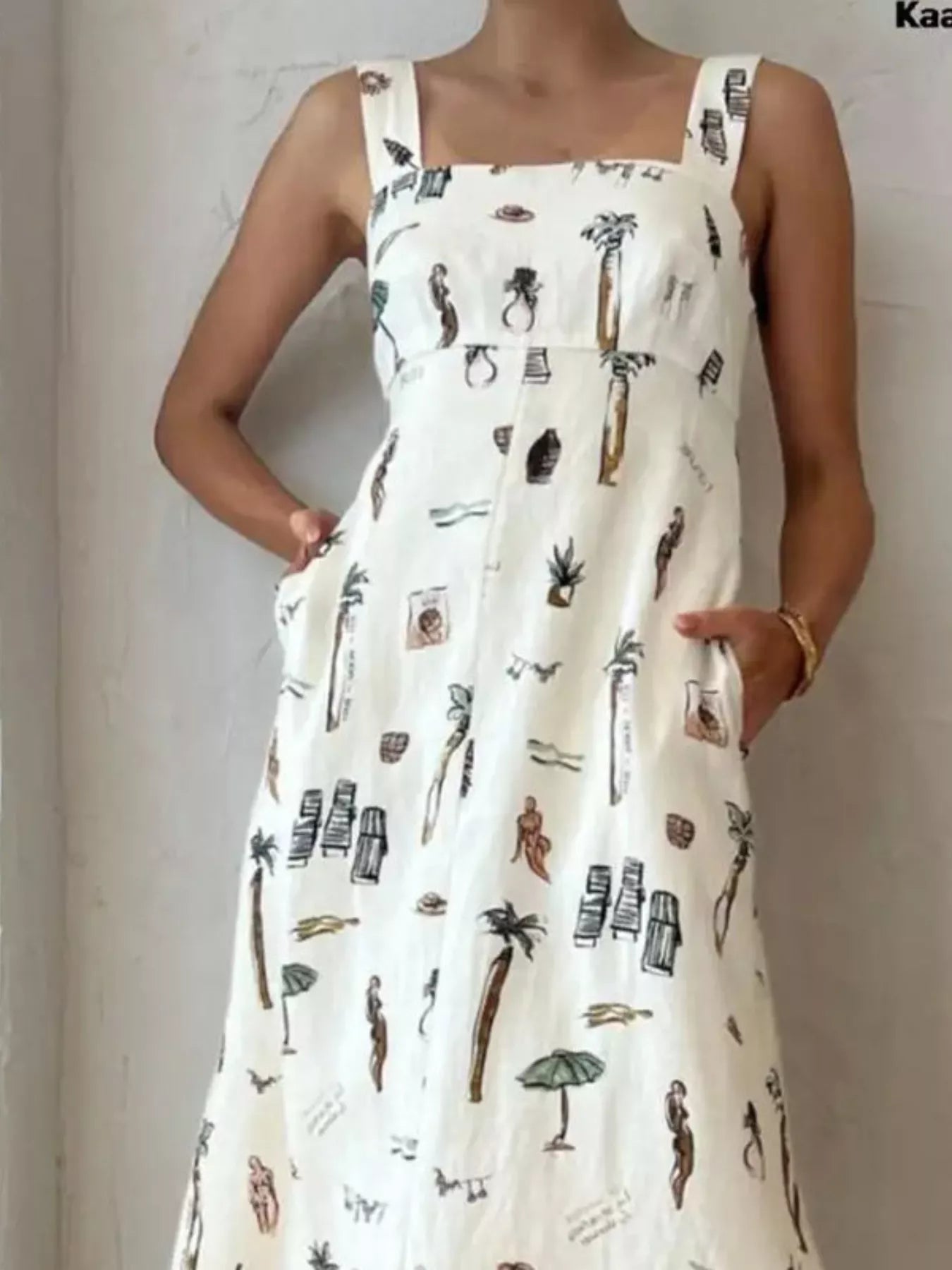 Printed Sleeveless Maxi Dress with Pockets