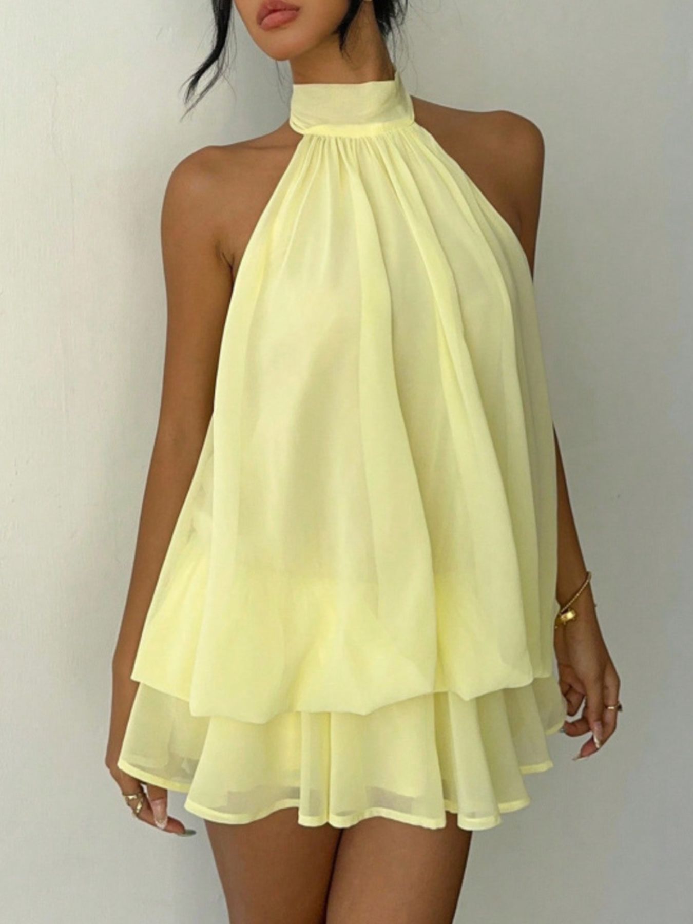 Halter Neck Layered Mini Dress