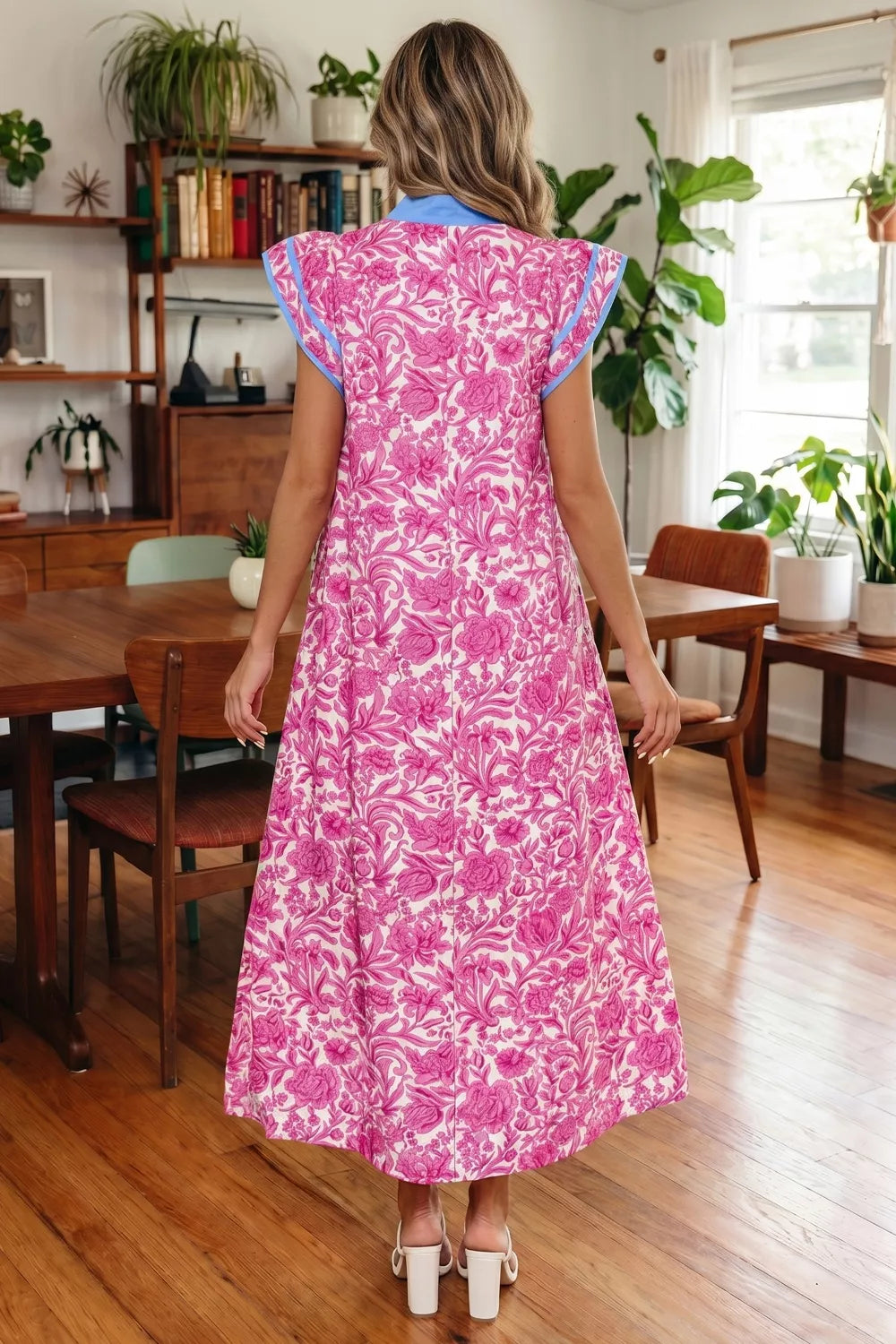 Floral Print Ruffle Cap Sleeve Dress