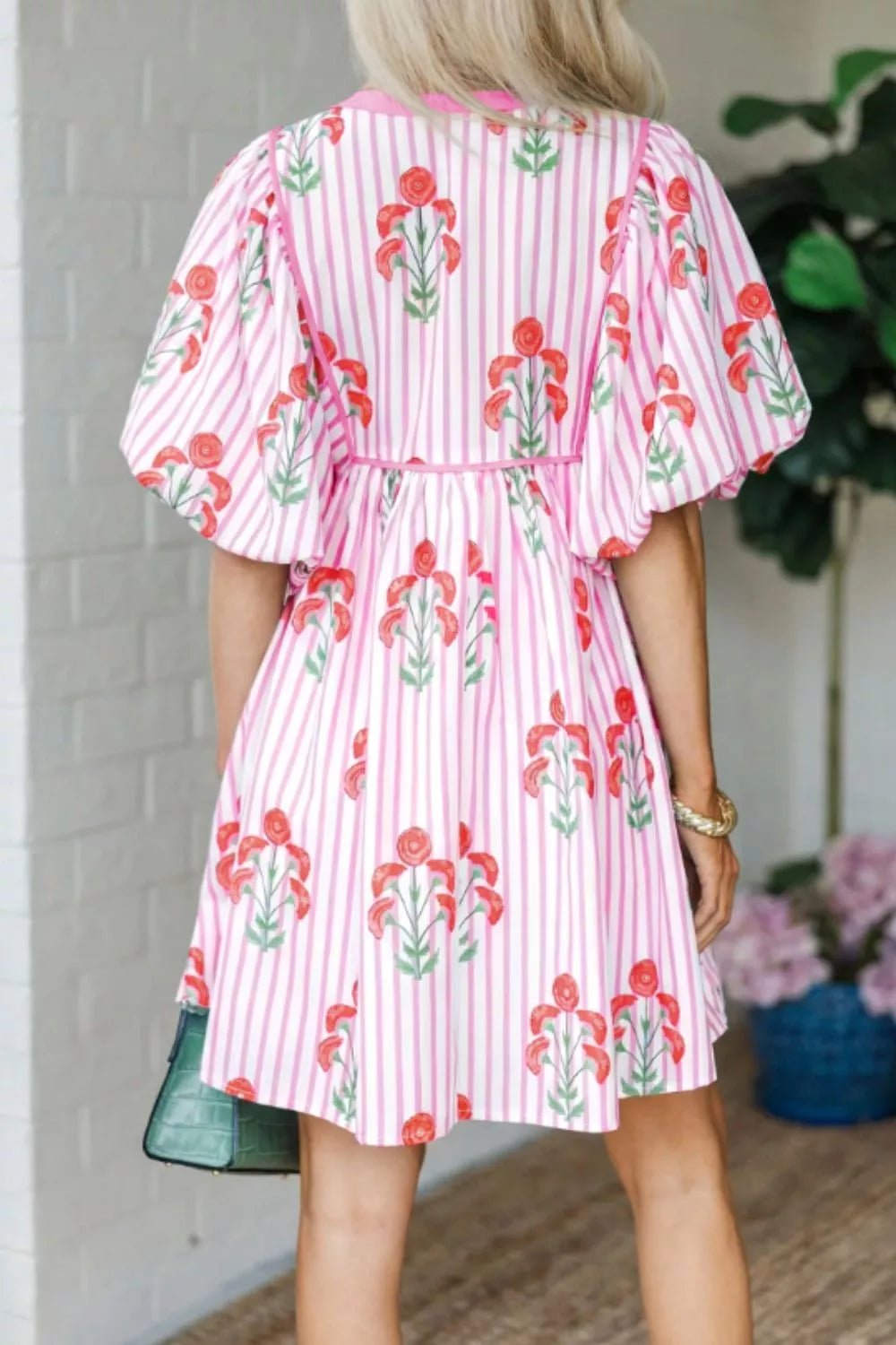 Striped Floral Print Mini Dress